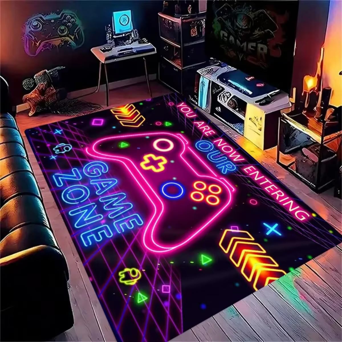 Tapis de game 3D 120x180cm antidérapant style manette pour chambre enfant