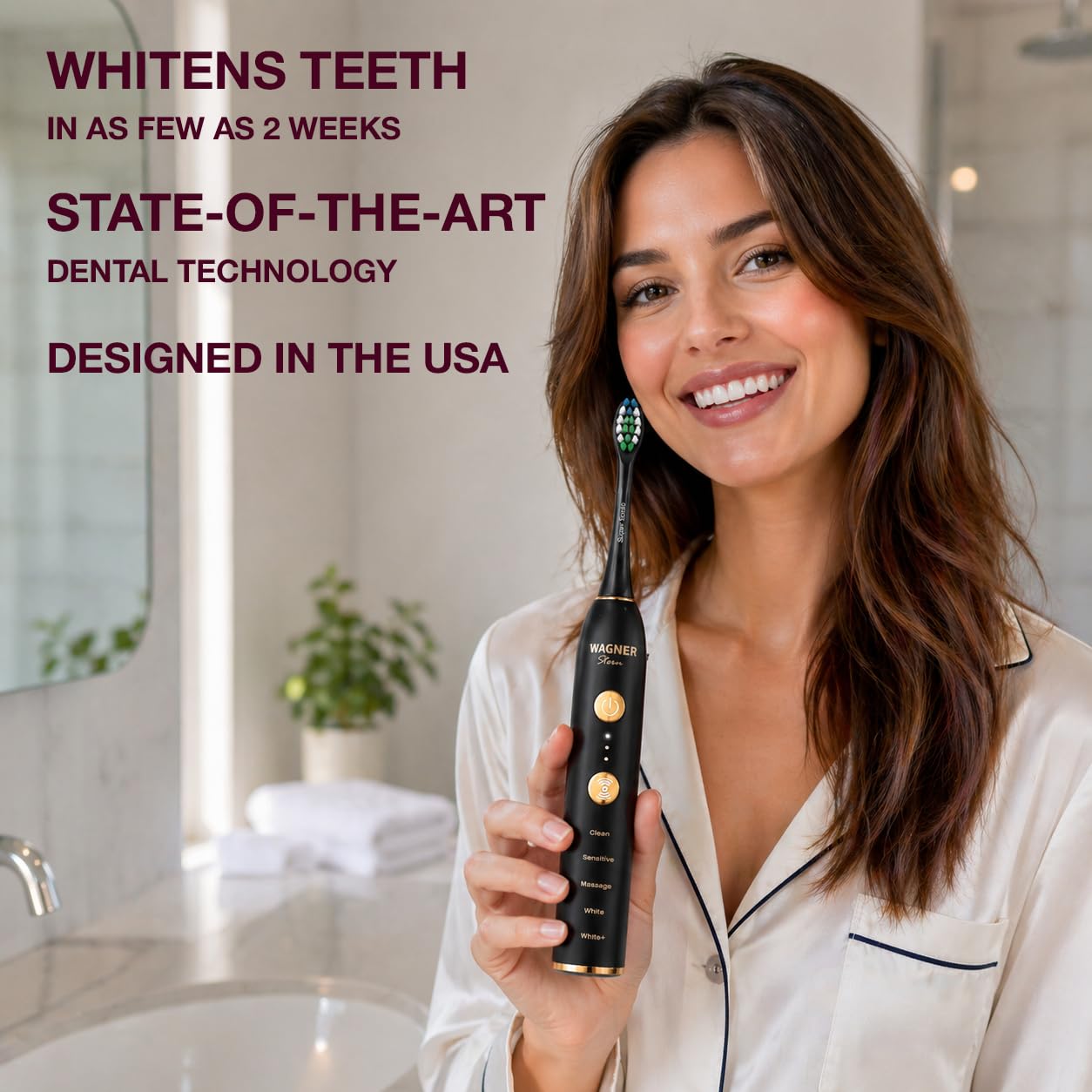 Wagner & Stern WHITEN+ Cepillo Eléctrico Inteligente con Sensor de Presión, 5 Modos, 3 Niveles de Intensidad, 8 Cerdas, Estuche de Viaje Premium. (Carbón)