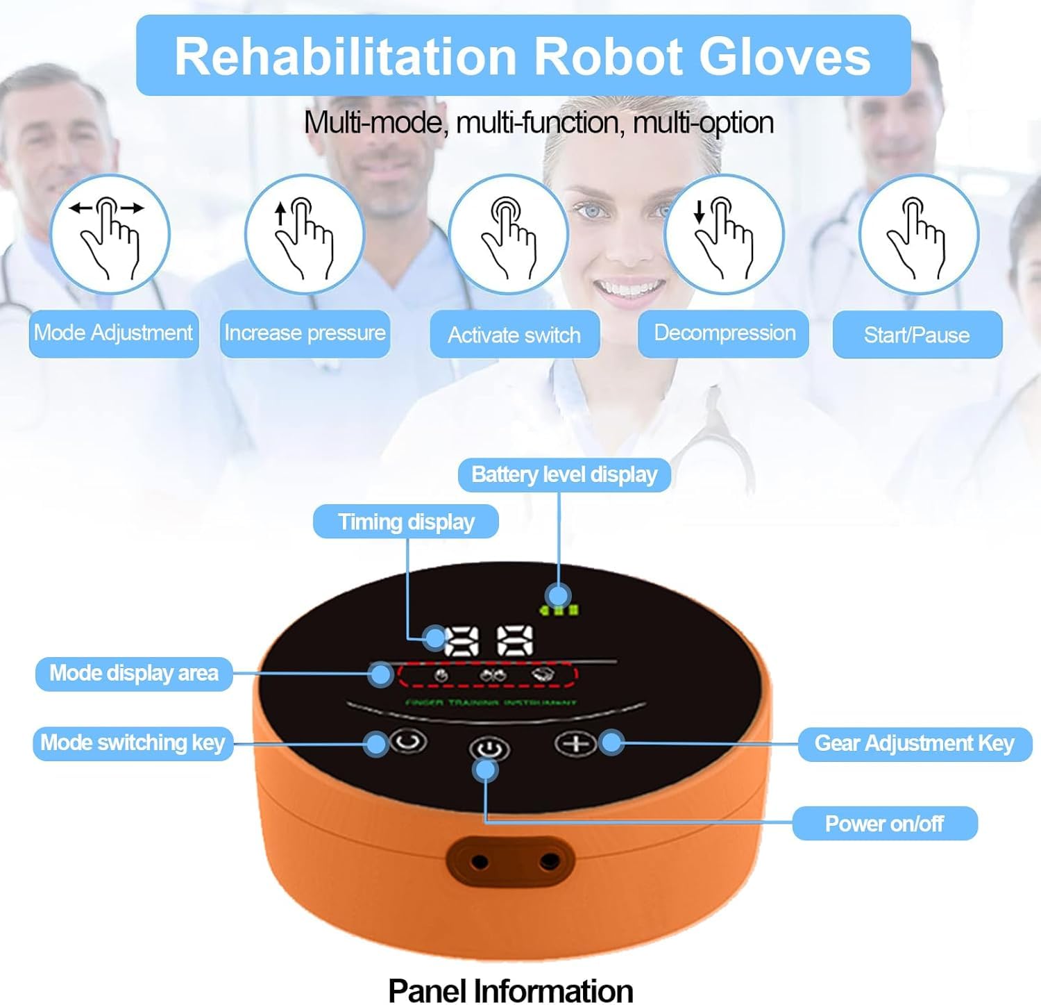 Guantes De Robot De Rehabilitación Equipo De Recuperación De Entrenamiento De Rehabilitación De Dedos por Accidente Cerebrovascular con 3 Modos De Entrenamiento Y Masaje De Manos, B M