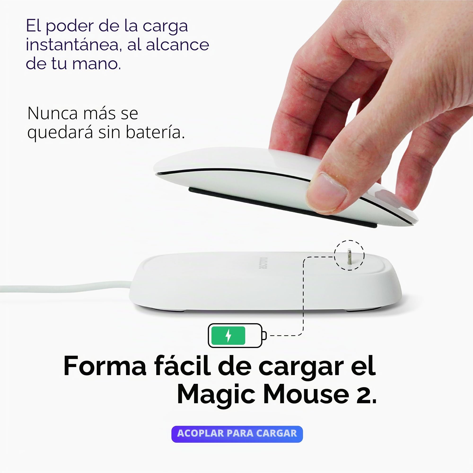 Ascrono - Estación de Carga para Apple Magic Mouse 2 - Blanco Magic Mouse 2 Accesorios | Utilizable como Base de Carga, Soporte y Cargador | Incluye Cable USB-A de 5 Pies (1,5 m)