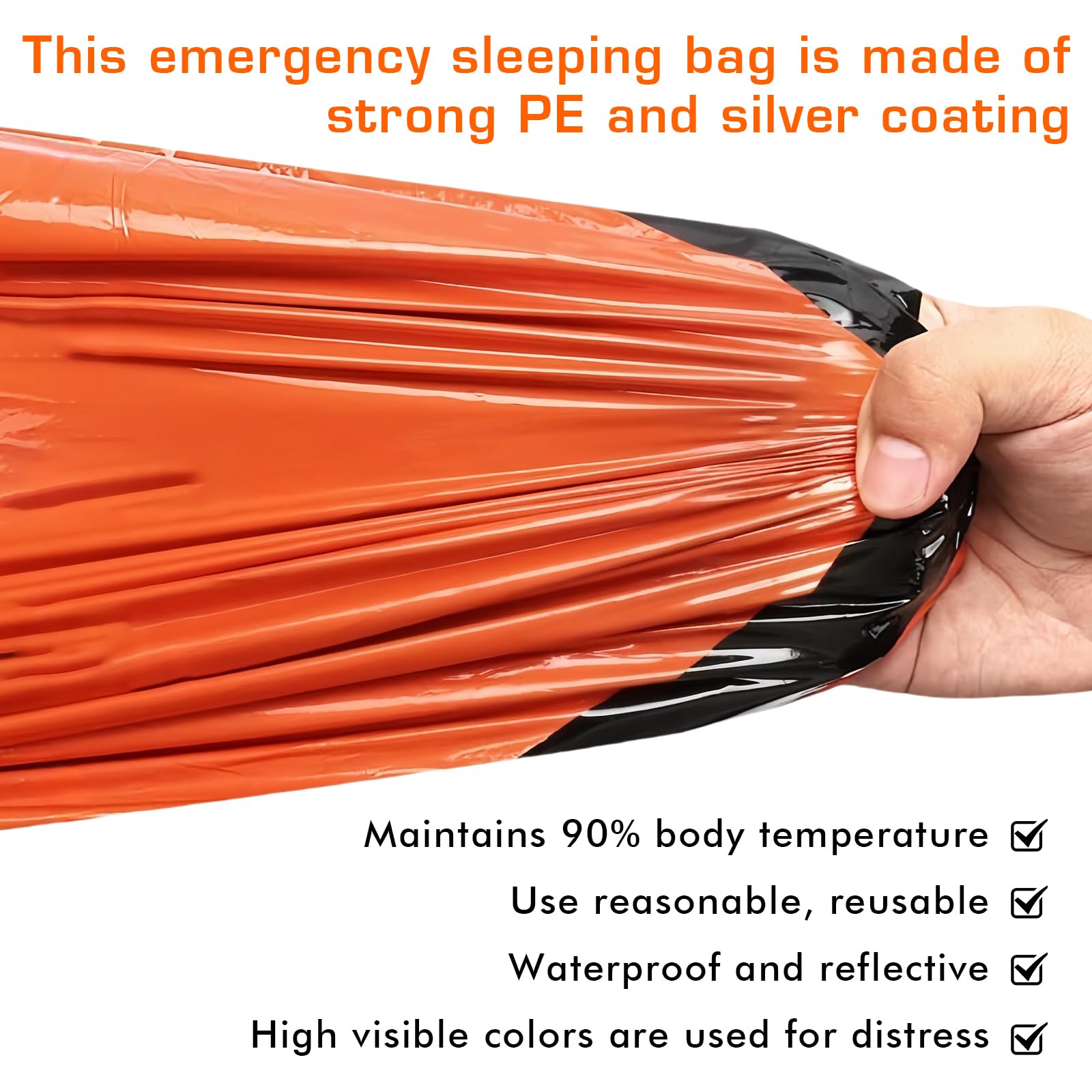 Saco de dormir de emergencia de 3 unidades: saco de dormir de supervivencia de emergencia con silbato, manta de emergencia impermeable, tienda de rescate para exteriores, impermeable,
