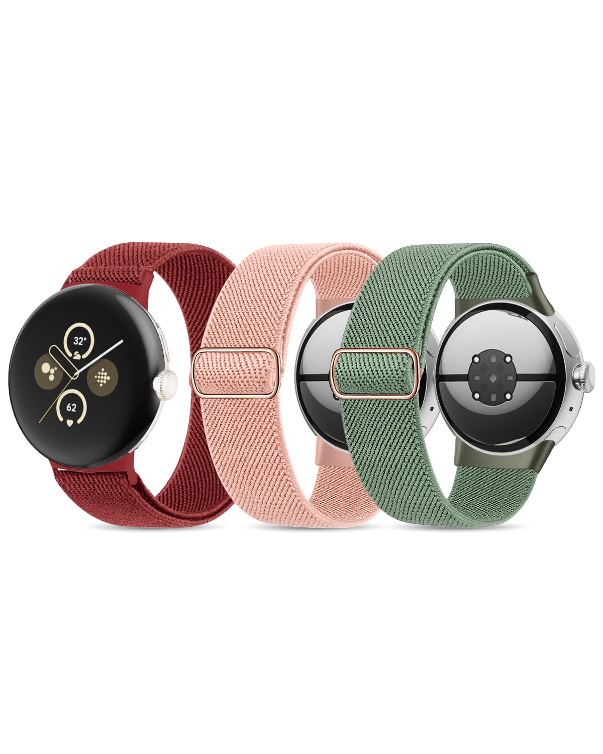 Stretchy Nylon Bands Compatible with Google Pixel Watch 2 Band/Pixel Watch Band - Upgraded Stainless Steel Lugs - Adjustable Elastic Braided Replacement Sport Loop Straps for Women and Men