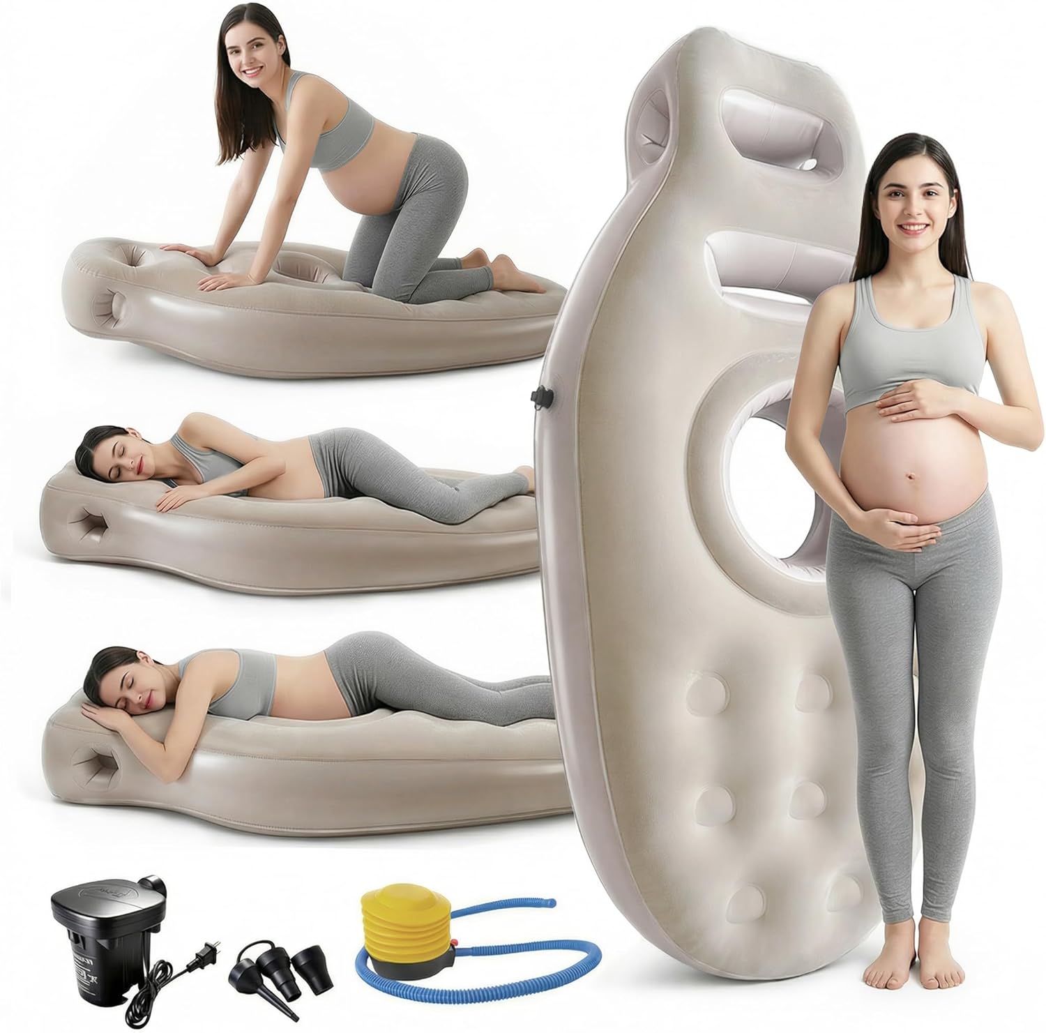 Inflatable Tummy Nest Pregnancy Pillow with Belly Hole, Belly Mattress for Pregnancy Pillow Stomach Sleepers,Maternity Pool Float,Prenatal Massage Pillow,Extra Wide&Tall,All Pregnancy Stages (Brown)