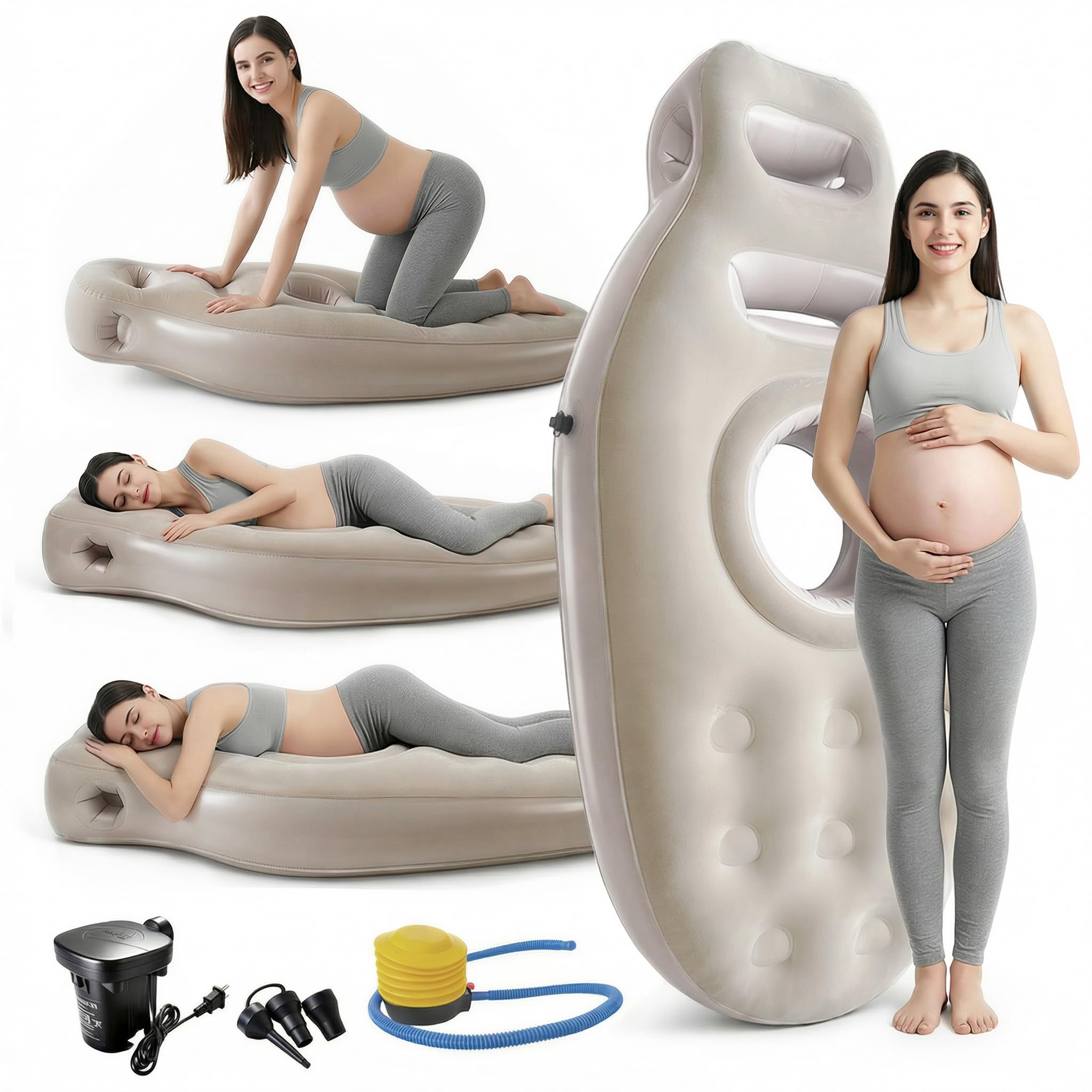 Inflatable Tummy Nest Pregnancy Pillow with Belly Hole, Belly Mattress for Pregnancy Pillow Stomach Sleepers,Maternity Pool Float,Prenatal Massage Pillow,Extra Wide&Tall,All Pregnancy Stages (Brown)