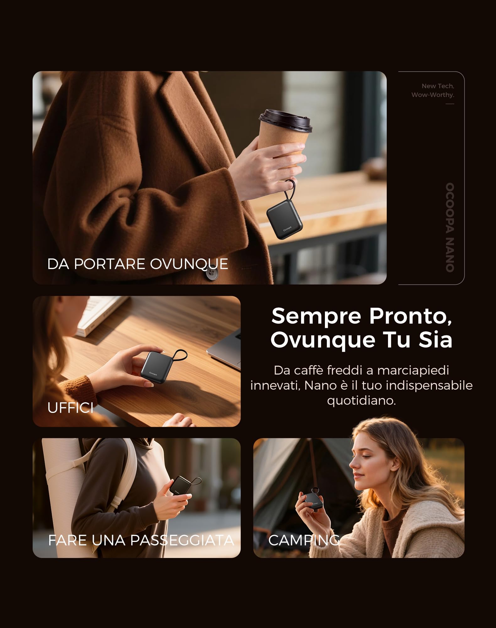 OCOOPA Scaldamani Elettrico 2 Pezzi, Portatile Scalda Mani USB Ricaricabile 4000mAh, 3 Livelli fino a 52°C, Utile Regalo di Natale, Ideale per Sci Invernale, Viaggi e Attività all’Aria Aperta,UT5 Nano