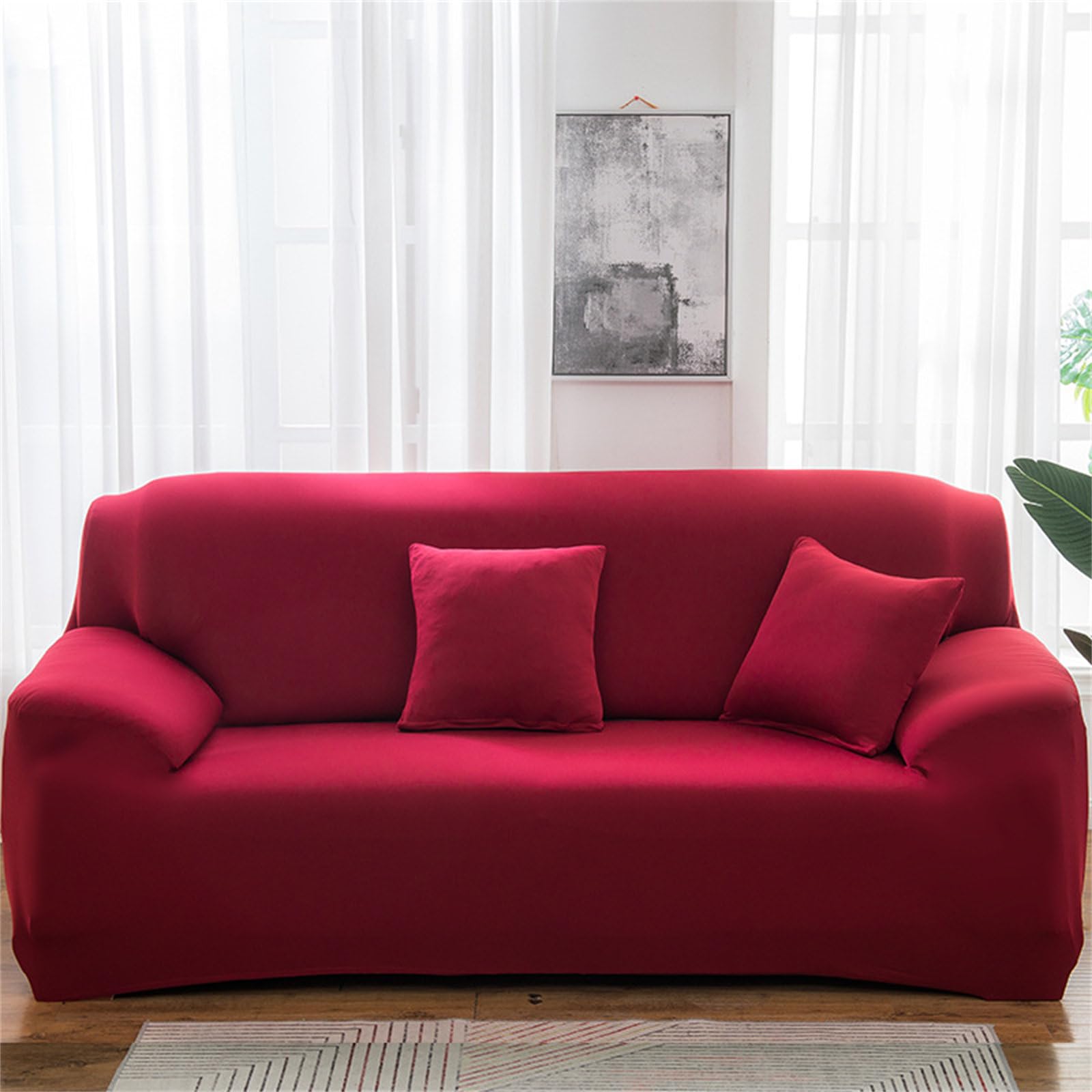 Housse canapé extensible 4 places rouge protege canape lavable