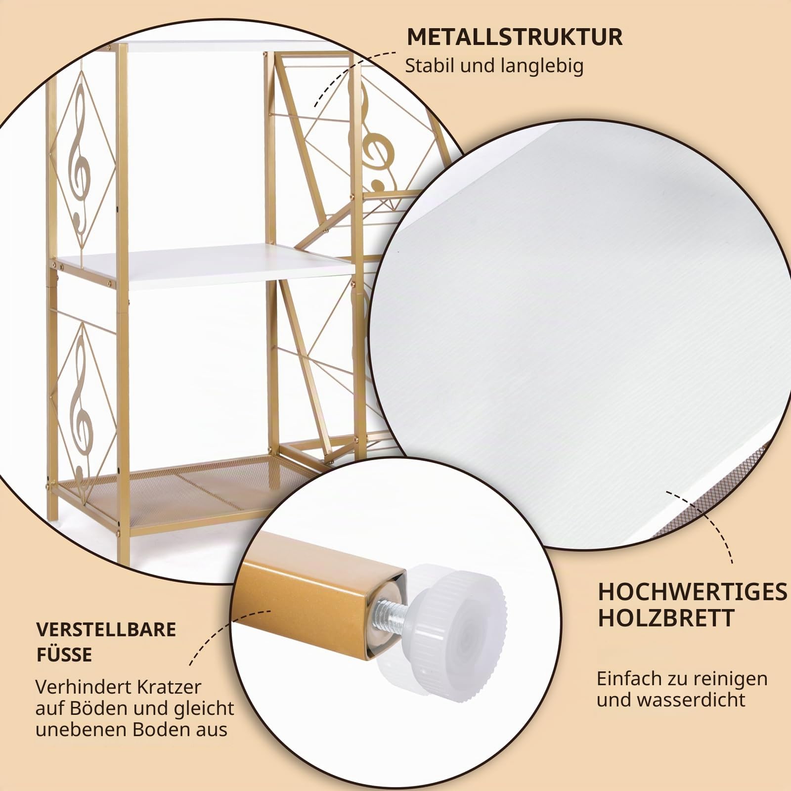 HYCFYJR Plattenspieler Ständer, Schallplatten Aufbewahrung mit 2-stufiger Vinyl Halter und Metallrahmen, Plattenspieler Regal Beistelltisch für Wohnzimmer, Gold Weiß