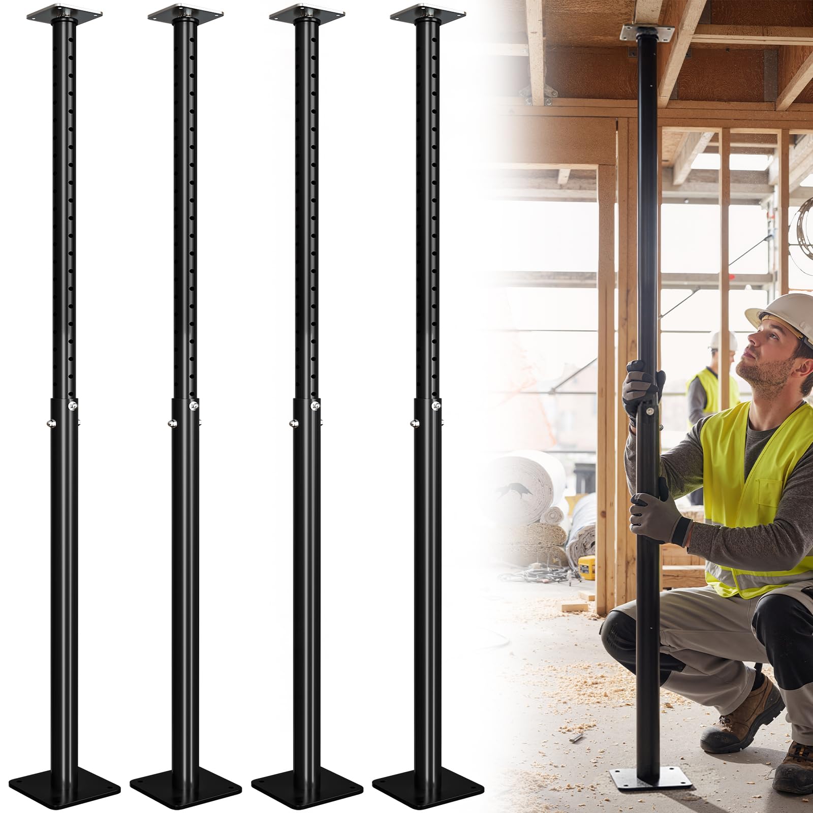 4 Pack Adjustable House Jack,55"-98" Telescoping Steel Support Post