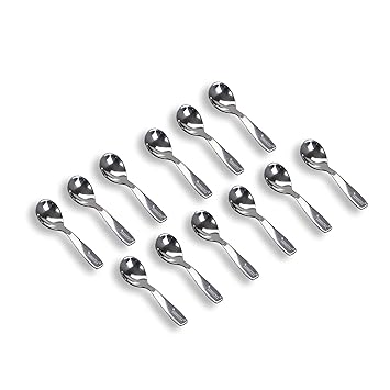 Kanshita's Rasoiware Silver Stainless Steel Mini Masala Spoons | 10.5 cm Small Serving Spoon for Spice Jars, Tea & Sugar Containers | Set of 12
