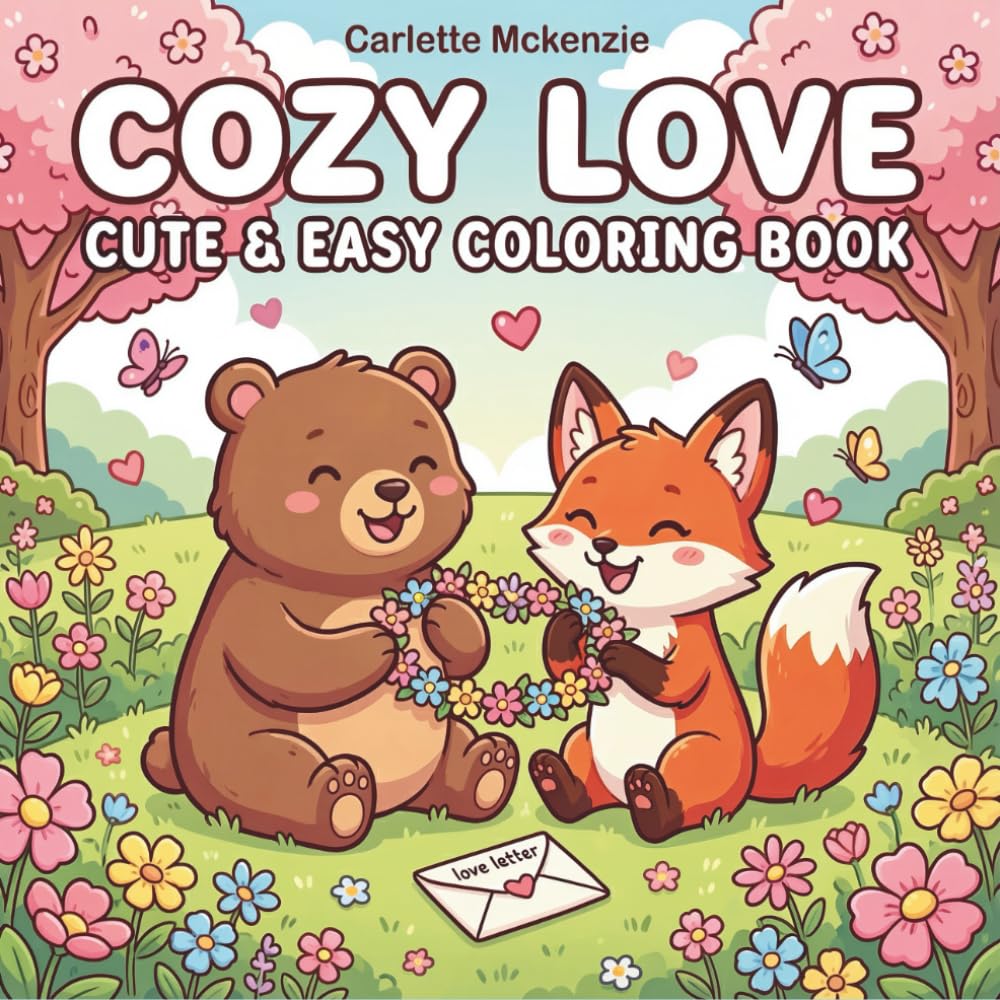 Cozy Love: Cute & Easy Coloring Book: 50 Adorable Animal Illustrations with Bold Thick Lines for Relaxation, Stress Relief, and Simple Fun for All Ages