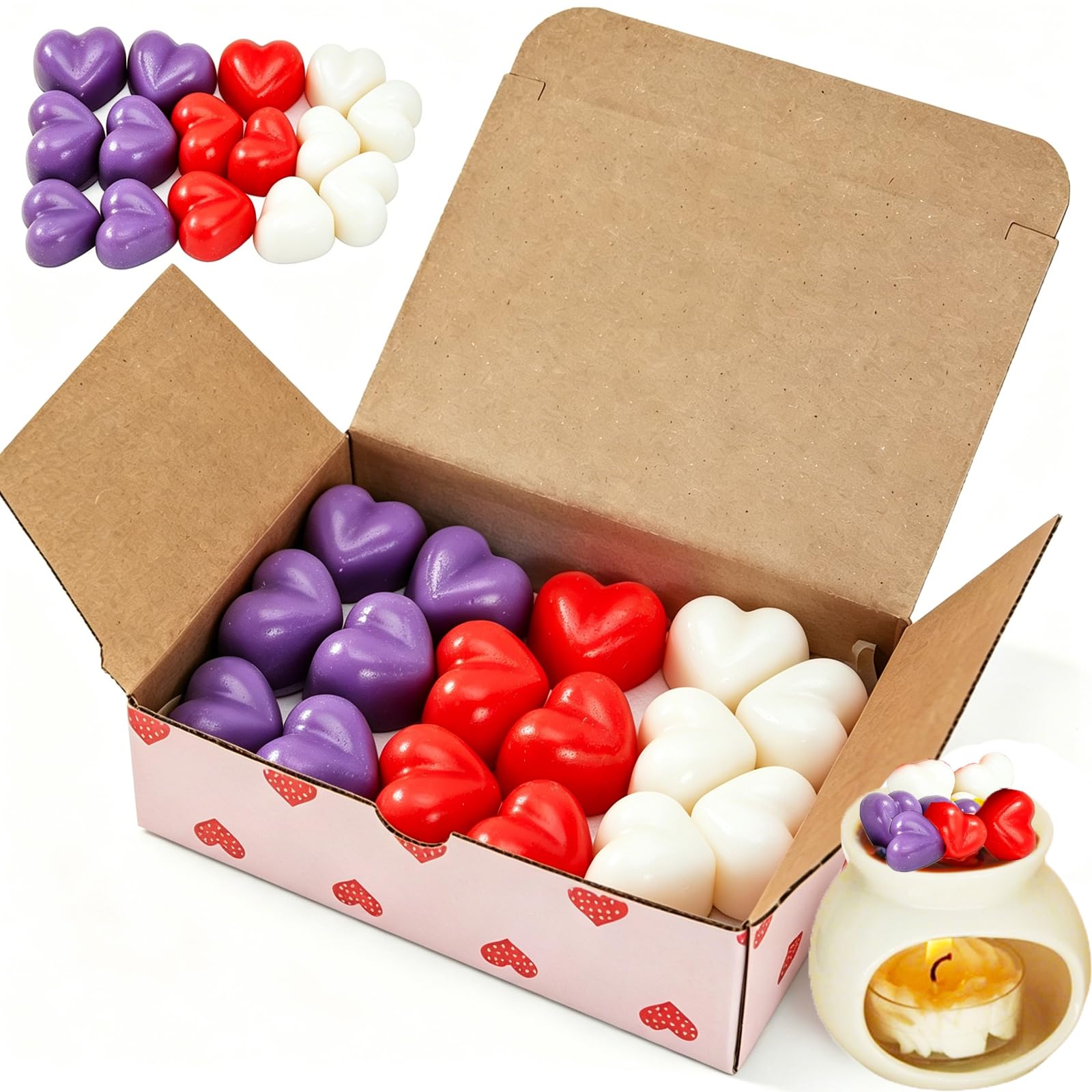 Wax Melts - Strong Scented Wax Melt Gift Set Mixed Highly Favourites: 16 x 6 g Heart Shaped Melts in a Gift Box Fragrance -Long-Lasting Perfume Strong Scented, Natural Soy Wax, Perfect for Home,Office