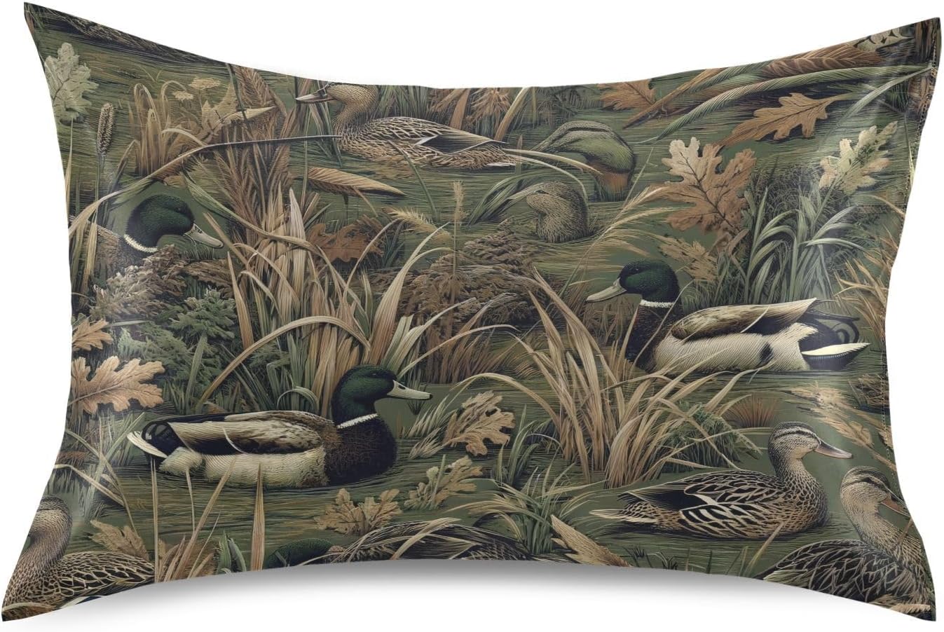 Satin Pillowcase for Hair and Skin, Camo Forest Duck Silky Pillow Case Body Pillow Covers Standard Size with Envelope Closure