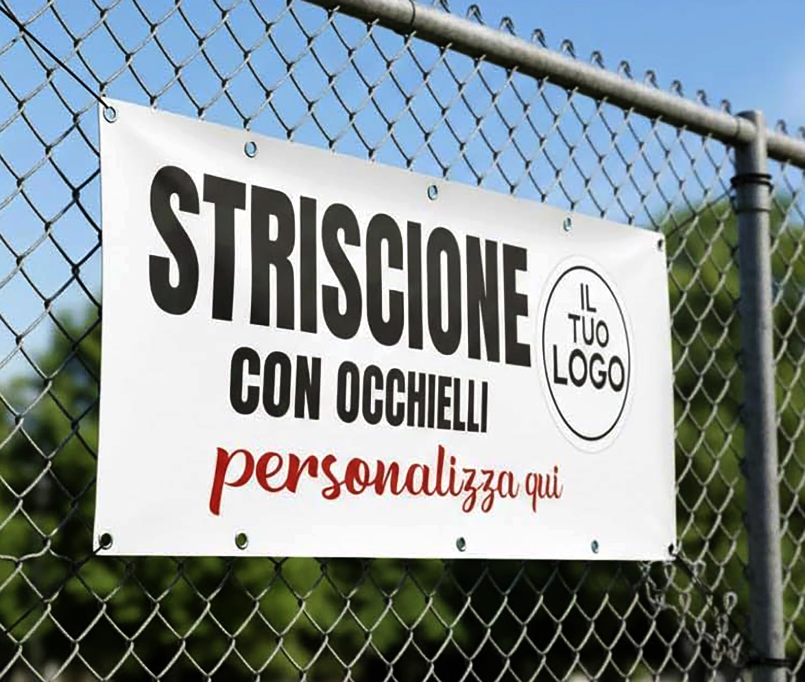 Mr Pubblicità - Striscione Personalizzato con Immagine, Logo o Testo - Banner in PVC Occhiellato per Esterni - Stampa Inclusa - Perfetto per Feste, Eventi o Pubblicità (70x100)
