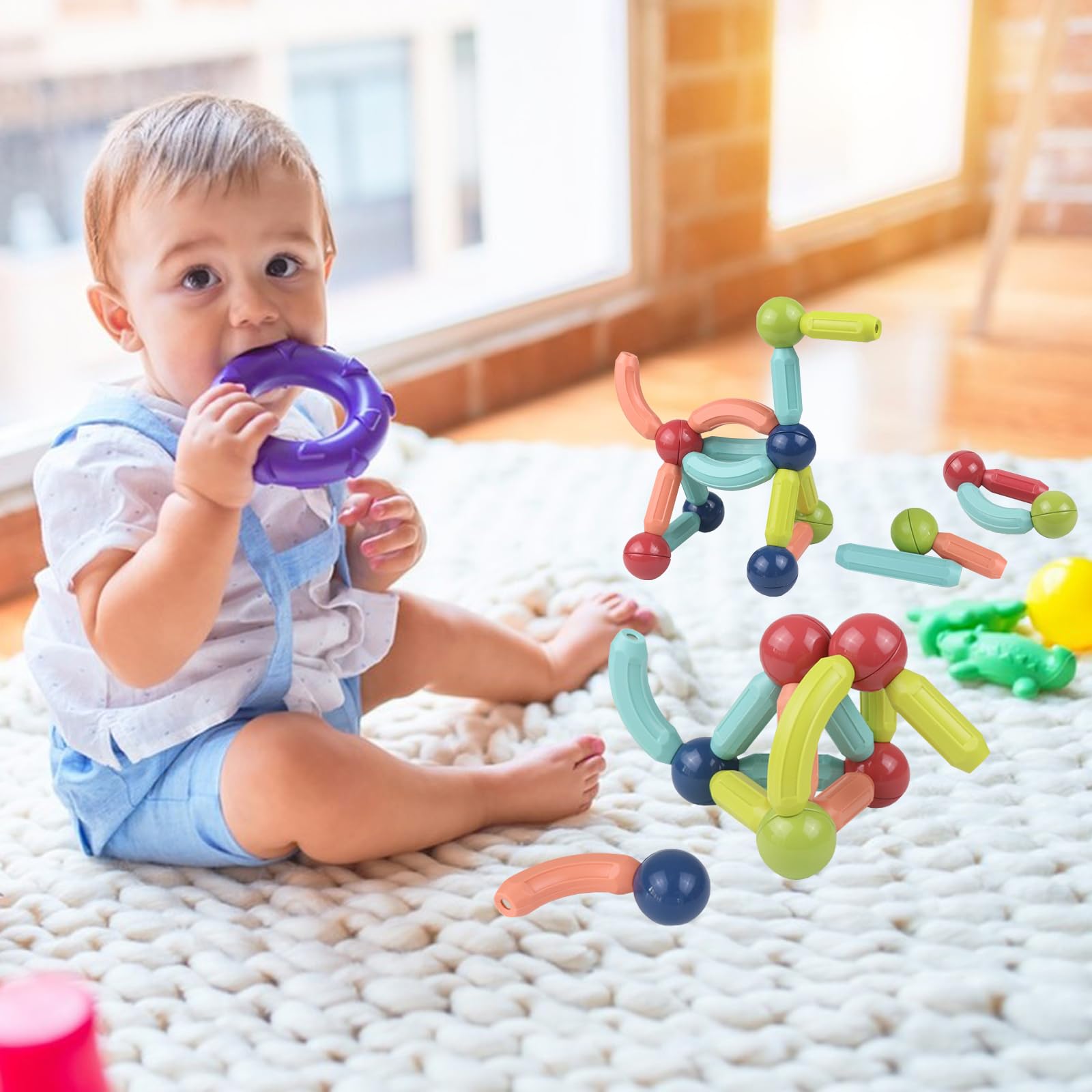 Blocs Magnétiques 42 Pièces – Jouet STEM éducatif Avec Barres, Courbes Et Boules – Dès 2 Ans