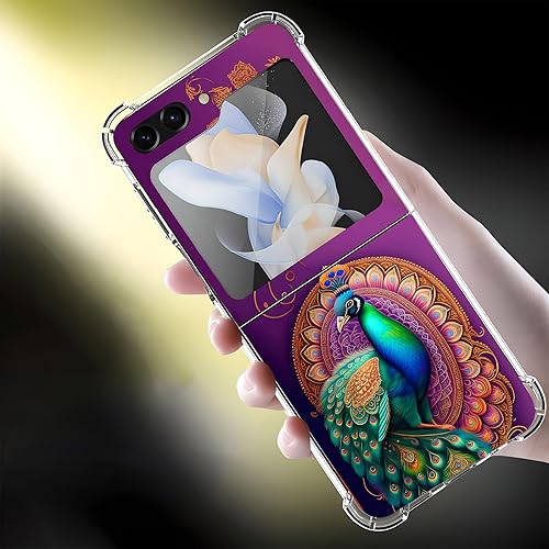 Miniatura 2 de Funda para Galaxy Z Flip 5, diseño de mandala verde pavo real, protección contra caídas, a prueba de golpes, de cuerpo completo, resistente a los