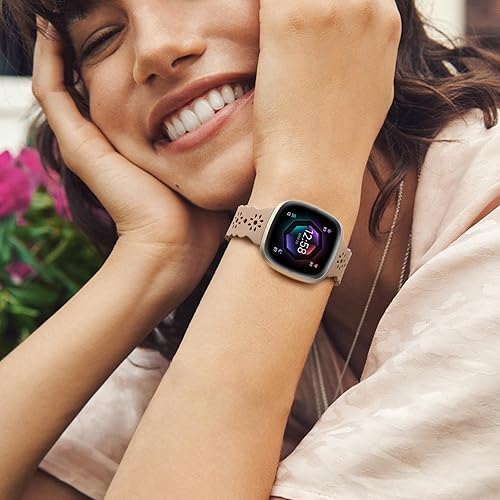 Miniatura 8 de IMIVIO Bandas huecas compatibles con bandas Versa 4 para mujer, bandas de repuesto transpirables compatibles con Fitbit Versa 3, pulsera floral