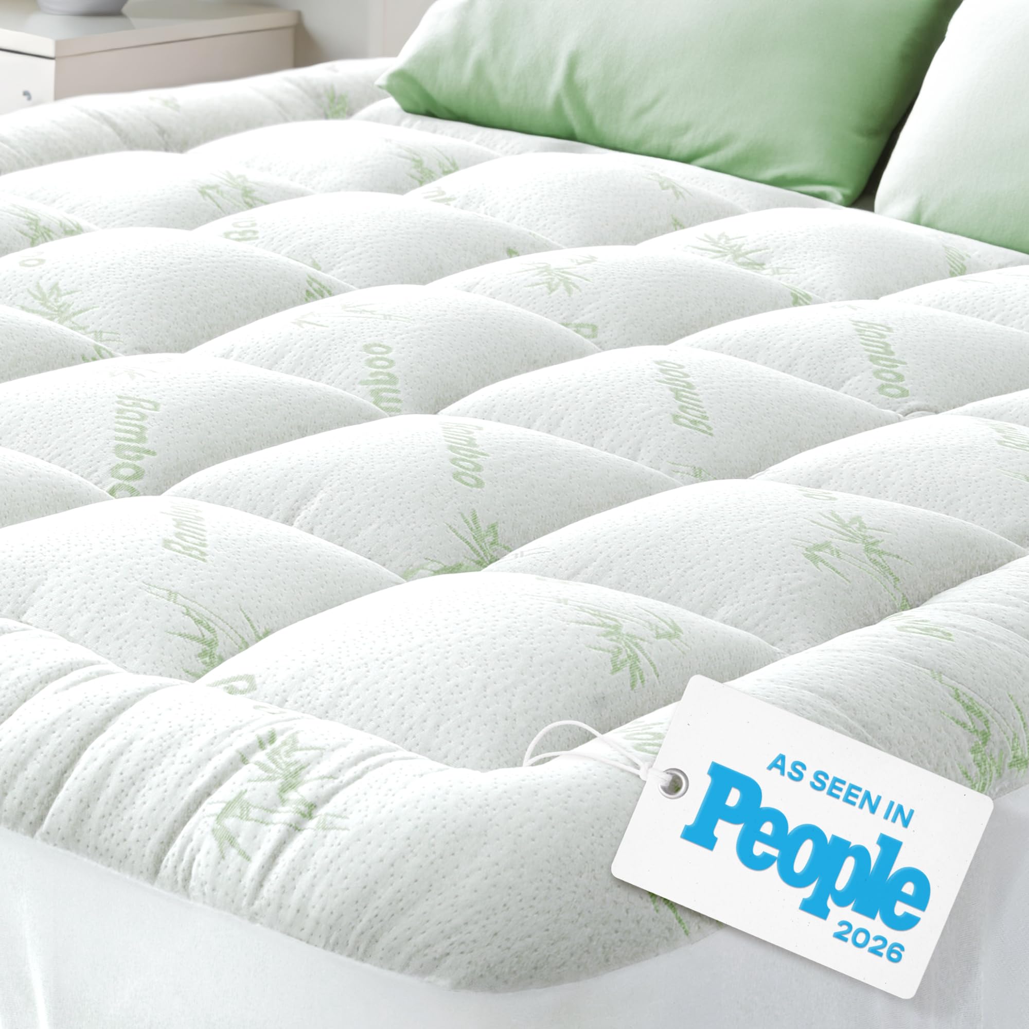 Photo 1 of Niagara Sleep Solution Ultra Soft Queen Size Mattress Topper - Viscose Made from Bamboo Pillow Top Mattress Pad for Back Pain Relief - Naturally Cooling for Hot Sleepers, Green