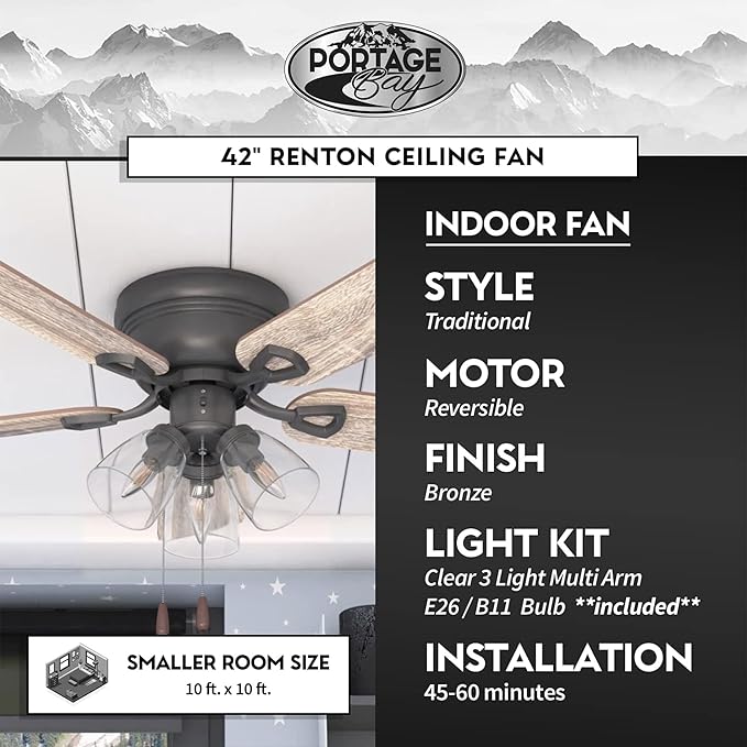 Ventilador de Techo 42" Con Luz LED 3 Velocidades 120V miniatura 6