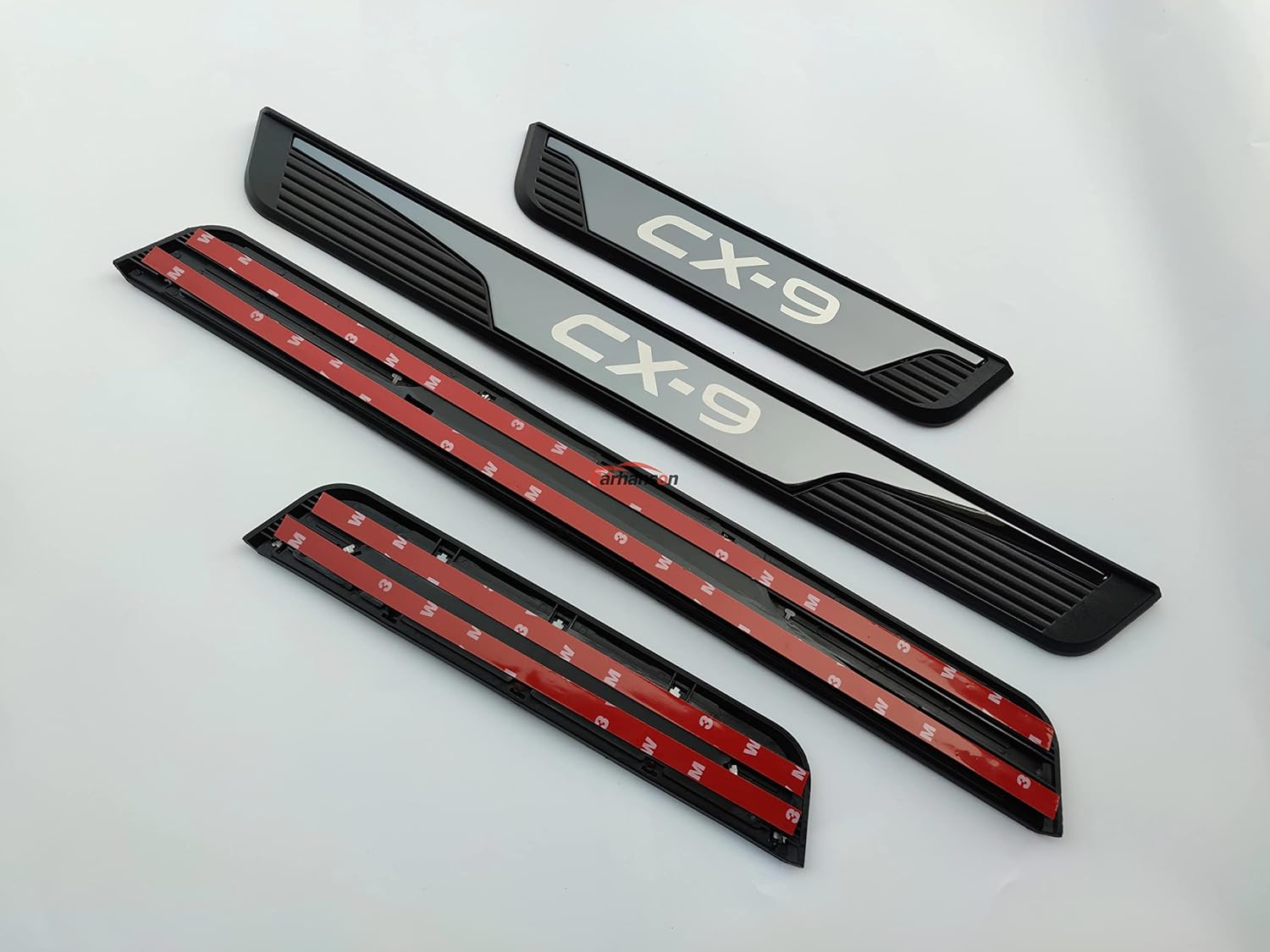 Car Door Sill Scuff Protector, for 2017-2022 Mazda CX-9 Accessories Parts 2013-2022, Steel with abs Plastic Door Entry Guard Plate Trim Cover, Auto Interior Accessory Kick Panels 4pcs/Set (BLACK)