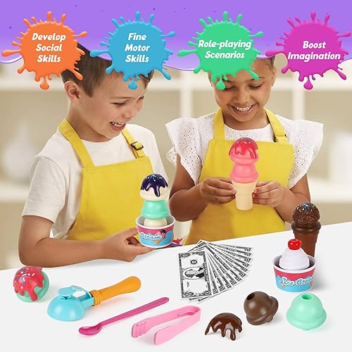 Miniatura 4 de Juguete de carrito de helados, juego de heladería para niños, tienda de comestibles, juguetes de comida de juego de simulación, carrito de compras