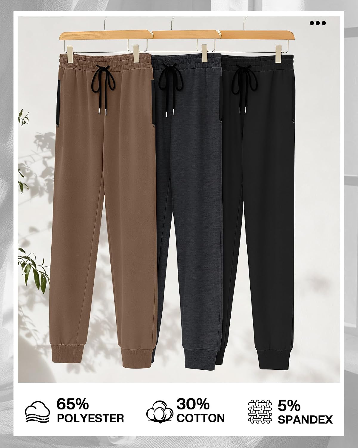 August Alley 3 Pack Men's Joggers Zipper Sweatpants, Athletic Loose Fit Pants Drawstring for Gym Running Soccer with Pockets