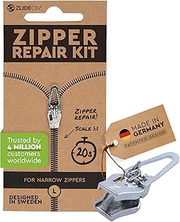 Zlideon Zipper Repair Kit for Narrow Zippers - 1pcs, Silver (L/5) | Instant Zipper Pull Replacement Slider for Dresses, Bedding, Hoodies, Light Jackets, Sportswear | Easy to Install | Made in Germany