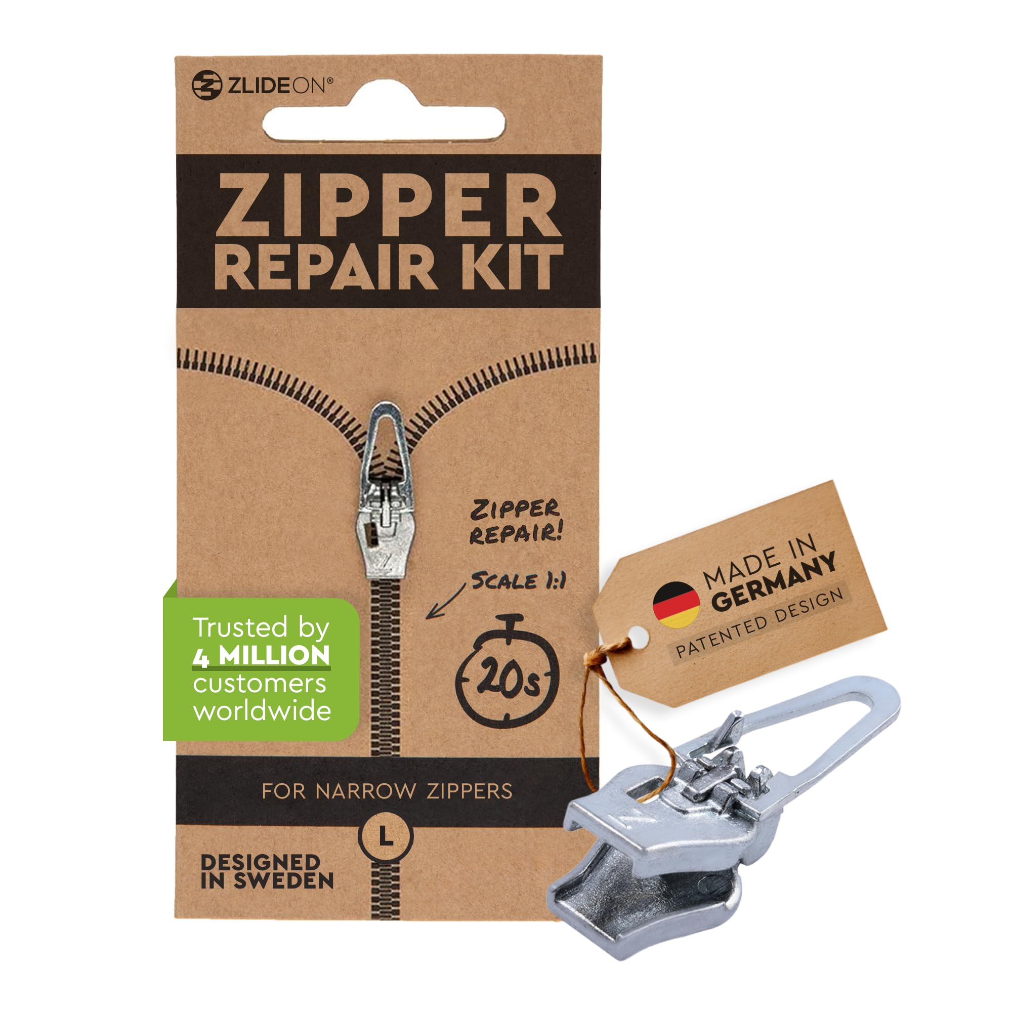 Zlideon Zipper Repair Kit for Narrow Zippers - 1pcs, Silver (L/5) | Instant Zipper Pull Replacement Slider for Dresses, Bedding, Hoodies, Light