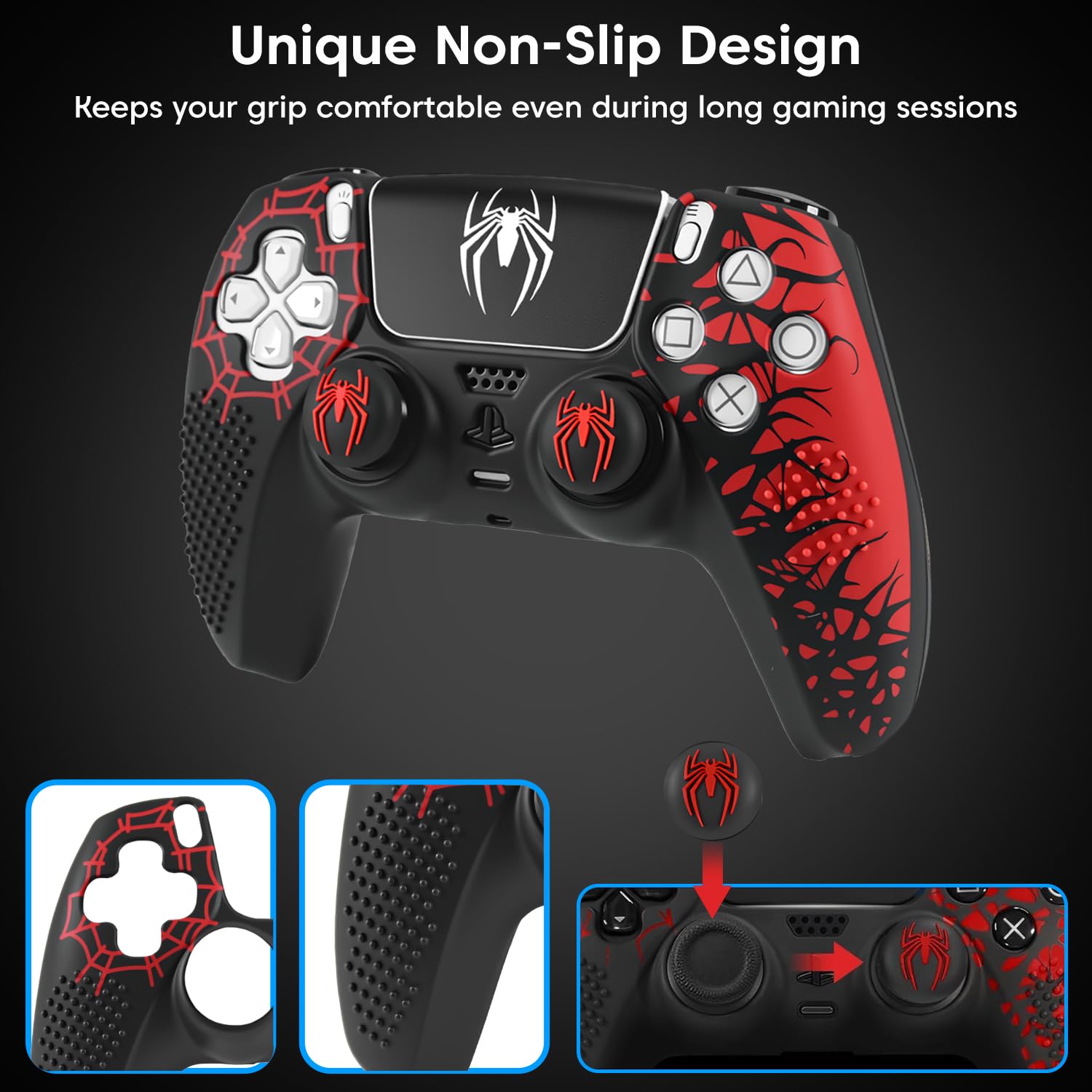 Sounce Anti-Slip Silicone PS5 Controller Skin Cover – Non-Slip Protective Grip Sleeve with Thumb Grip Caps, Touch Pad Sticker & Wrap Cover Stickers for PlayStation 5 (Pack of 1, Red Skin Cover) Review India 2025