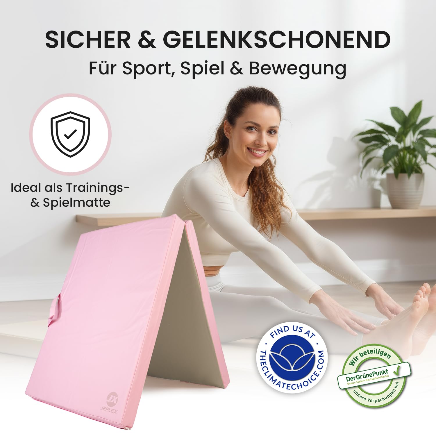 Jeflex – Tappetino pieghevole per pavimenti morbidi e tappetino da ginnastica pieghevole 1 volta, 200 x 70 x 8 cm, prodotto in Germania/tappetino da ginnastica portatile/salvaspazio e tappetino da