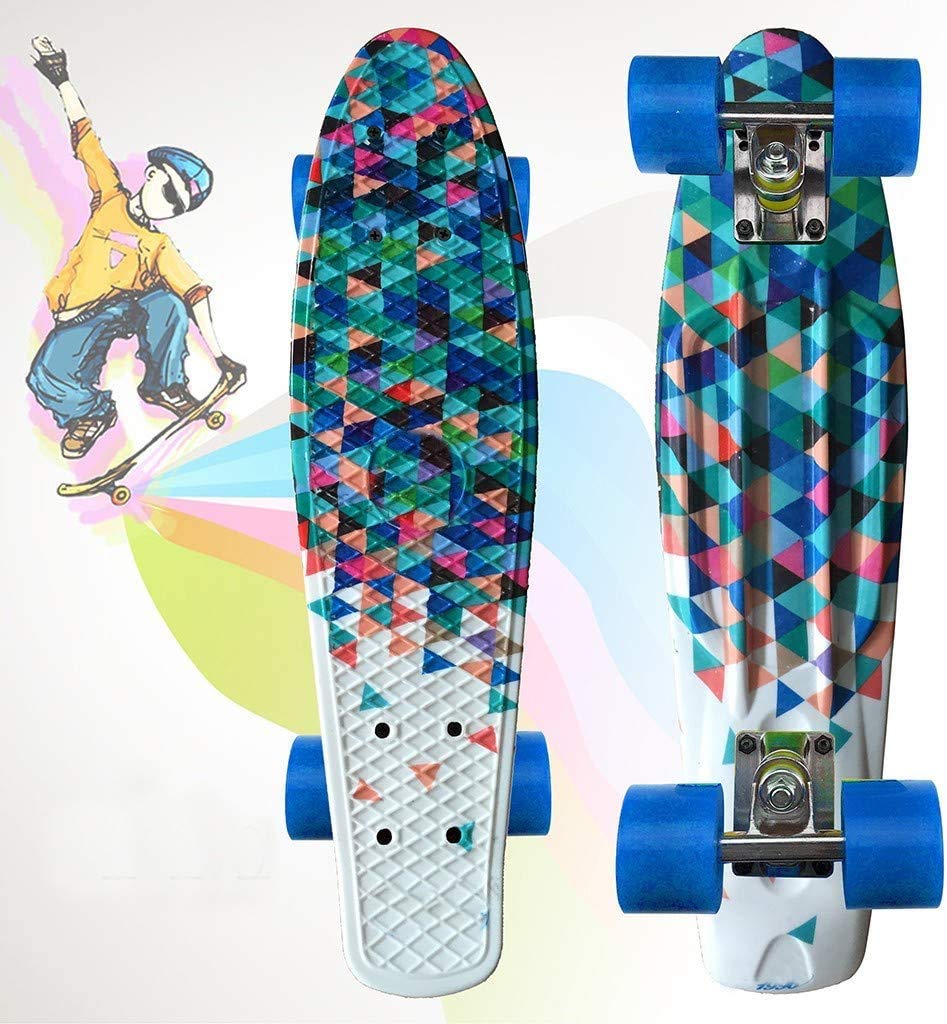 Skateboard cruiser complet 55,9 cm pour enfants et adultes - Skateboard à quatre roues rétro à chaîne unique pour débutants - Planche à roulettes pour garçons et filles