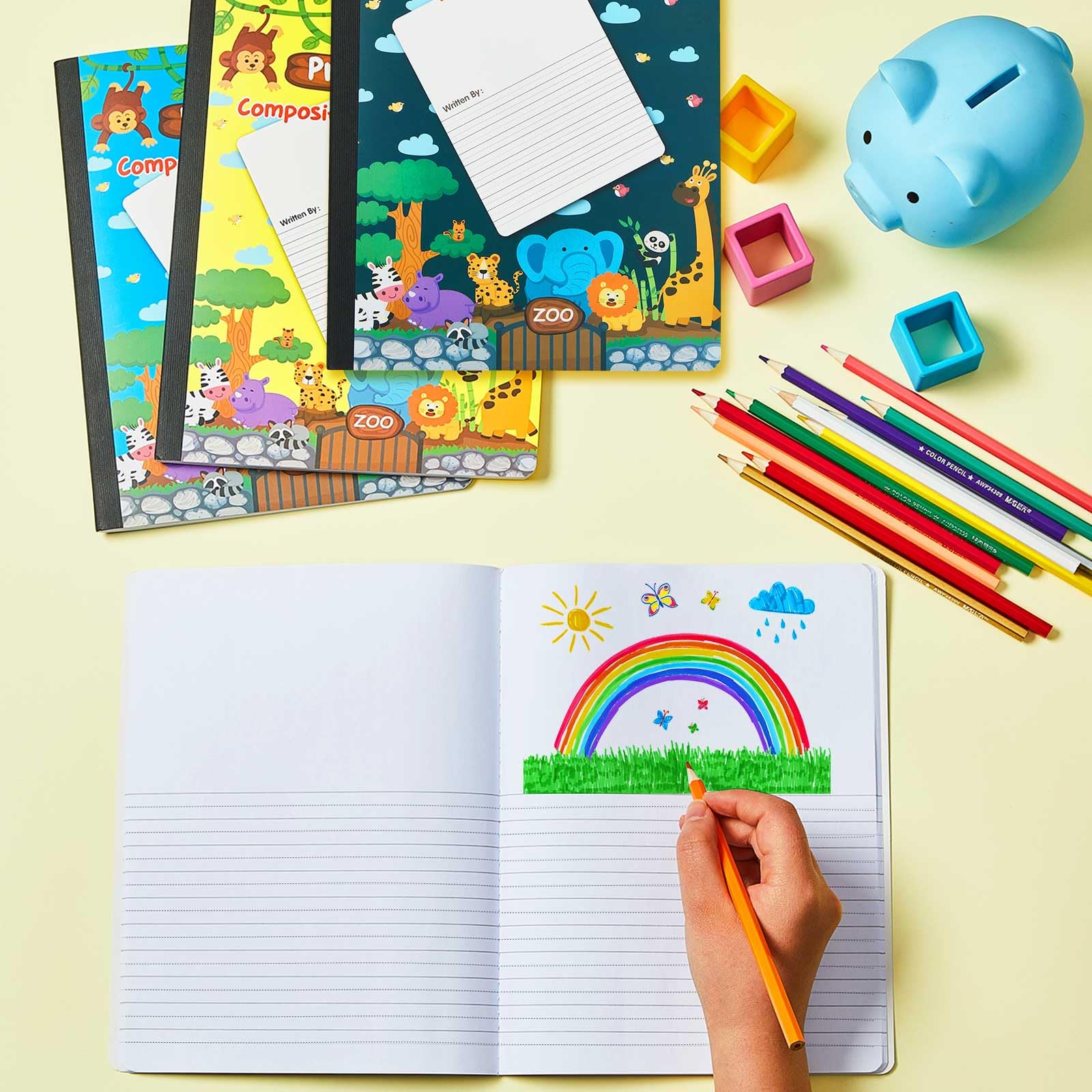 Dunzoom Confezione da 12 quaderni per composizione primaria K-2 con spazio per le immagini, grado pre-K K-2, diario primario, libri di composizione per scrittura a mano, disegno, storia, materiale