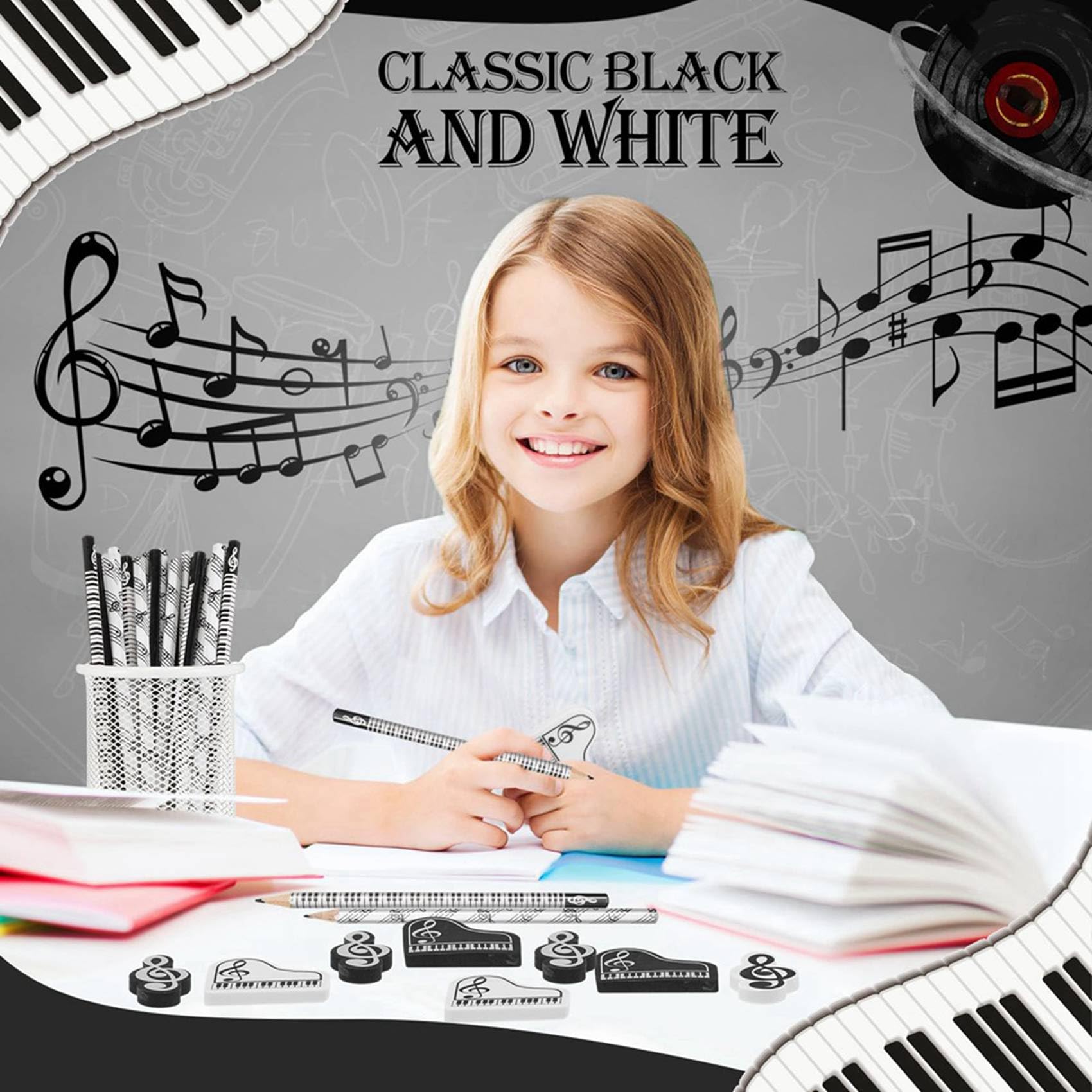 Matite Musicali Matita per Note Musicali con Gomme da Cancellare A Tema Musicale Matite In Legno Gomme per Tastiera Divertenti Sfuse Regalo (288 Pezzi)
