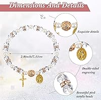 Vista 2 de Taiyin Rosary Bracelet Bulk with Mesh Bags, White Religious Rosary Bead Bracelet Catholic Bracelets, Baptism First Communion Gifts for Women