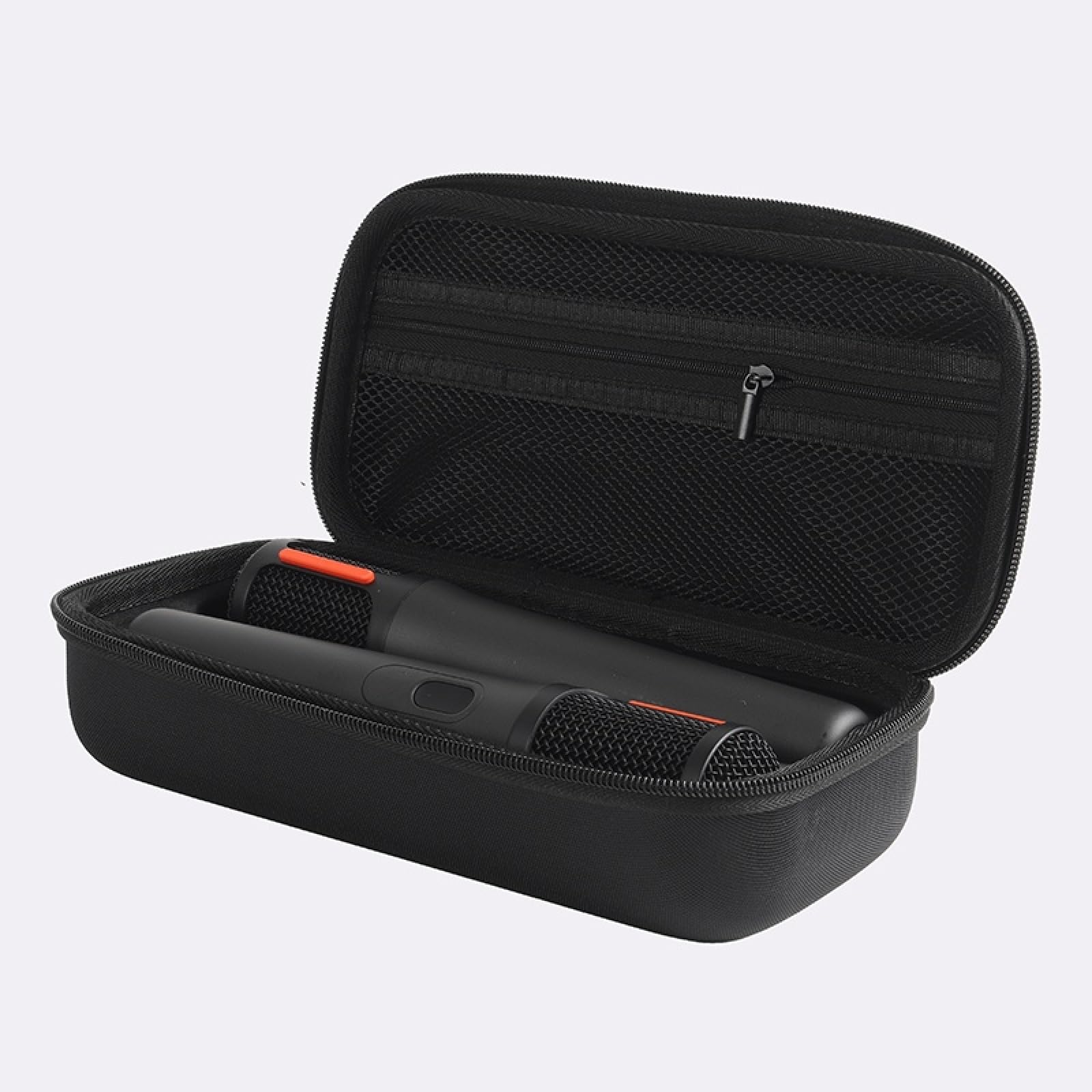 PartyBox Étui de transport pour microphone sans fil JBL PartyBox avec deux microphones portables pour récepteurs, adaptateurs, piles AA, organiseur de chargeur, noir