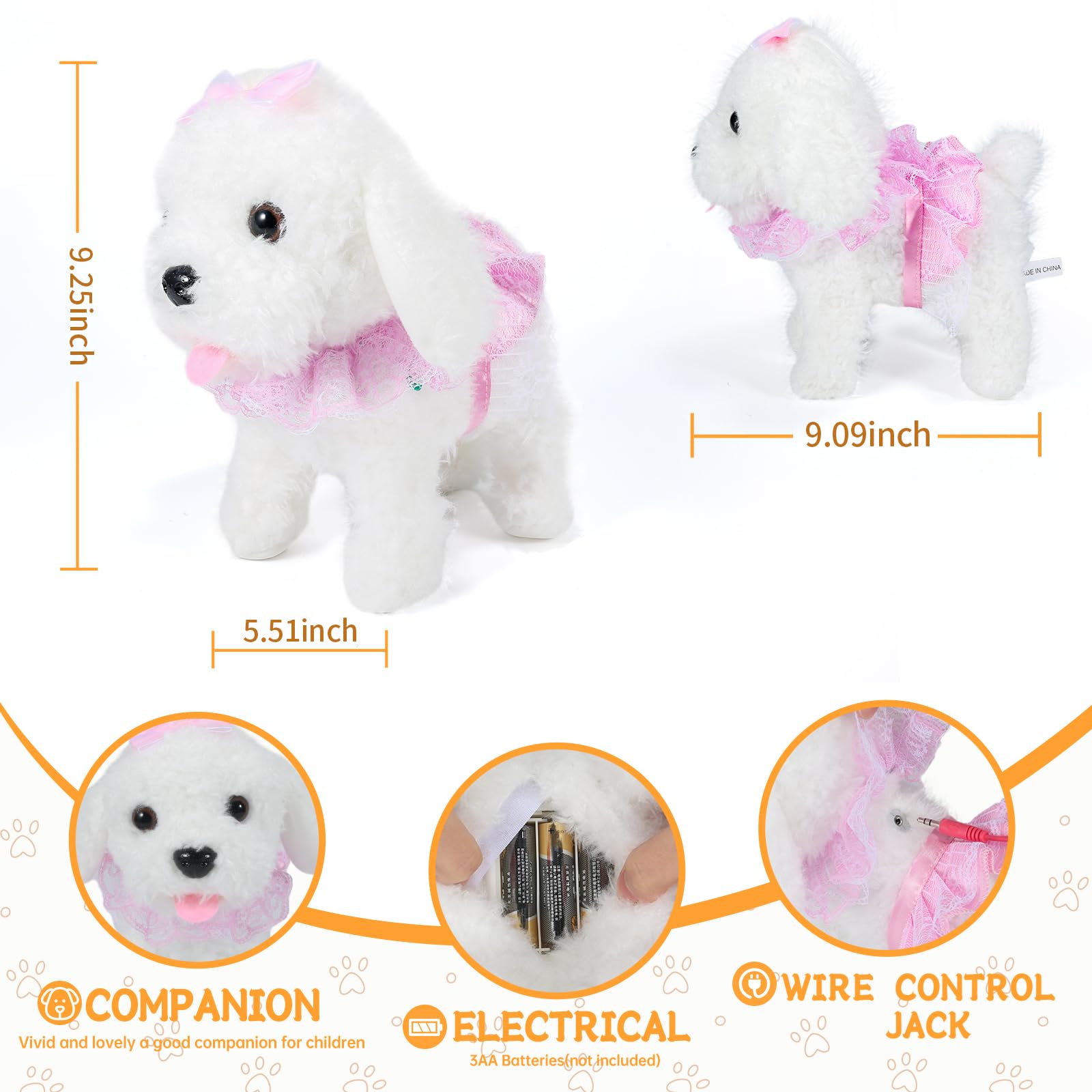 GOBRILLFUN Cucciolo di cane peluche interattivo che cammina, cane robot con coda scodinzolante, set per toelettatura, giocattoli regalo di compleanno per ragazze e ragazzi, bambini di età 3, 4, 5, 6+