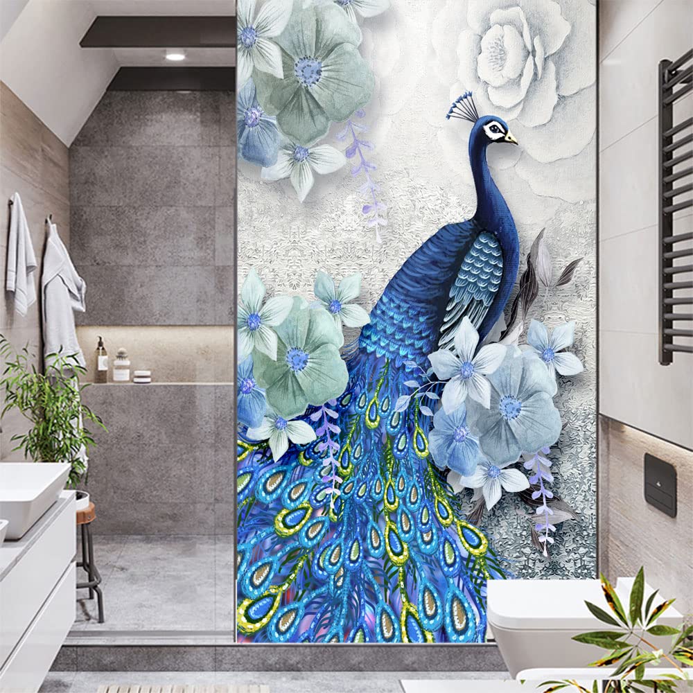 Peacock Series Decorative Privacy Window Film Frosted Glass Window Film Heat Control Glass Sticker for Home Office W34.6 x H63(88x160cm)
