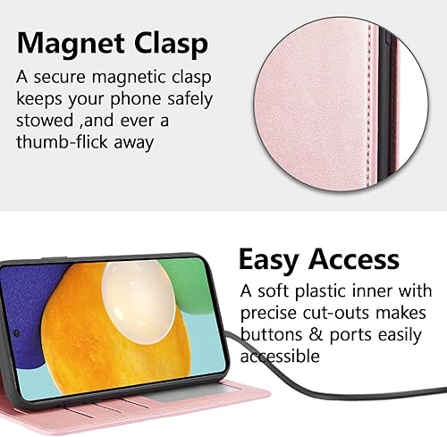 Miniatura 4 de EYZUTAK Funda de cuero PU premium para Samsung Galaxy A14 5G, cierre magnético, funda protectora con función atril, ranura para efectivo, a prueba