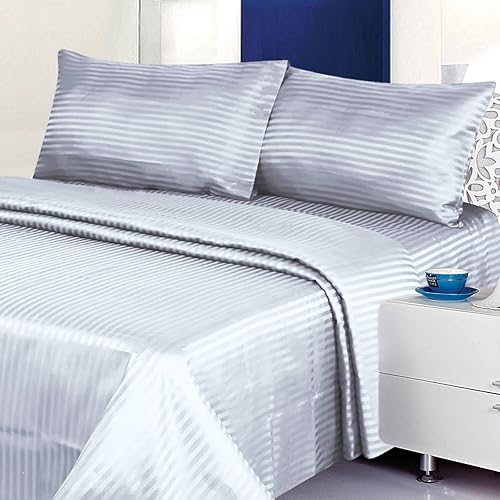 Miniatura 10 de Crystal Trading - Juego de sábanas  Tela de microfibra suave de doble cepillado 1800  Rayas Dobby, sin arrugas (Queen, negro)