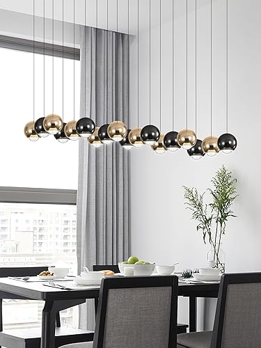 Miniatura 6 de Candelabro rectangular de bolas de cristal, lámpara de techo empotrada para comedor, sala de estar, lámpara de techo alto para escalera, vestíbulo,