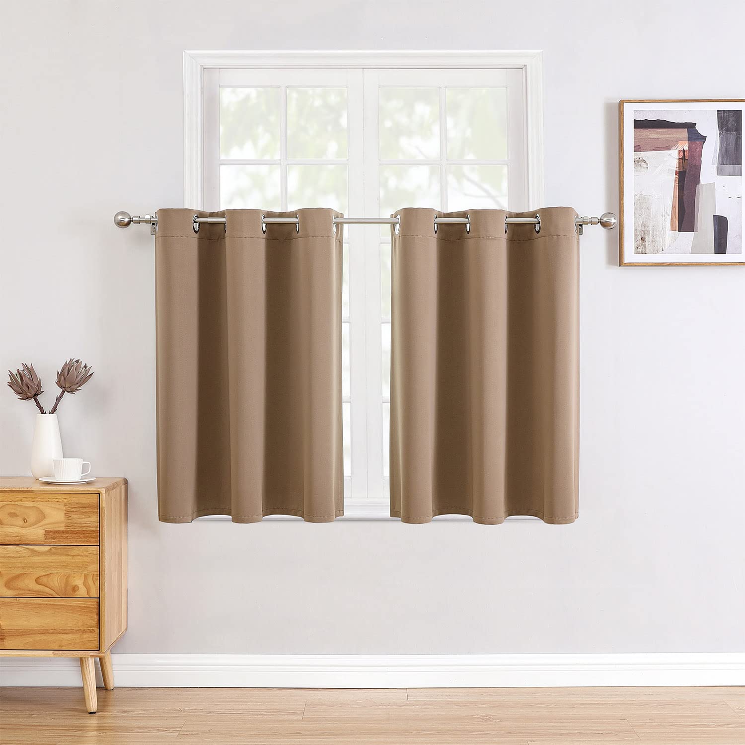 ChrisDowa Small Blackout Curtains for Kitchen and Bedroom 36 Inches Long | 2 Panels Set, Thermal Insulated, Room Darkening, Grommet, Short Window Drapes, for Living Room, Cappuccino, 42 x 36 Inch 42"W x 36"L (Pack of 2) Cappuccino
