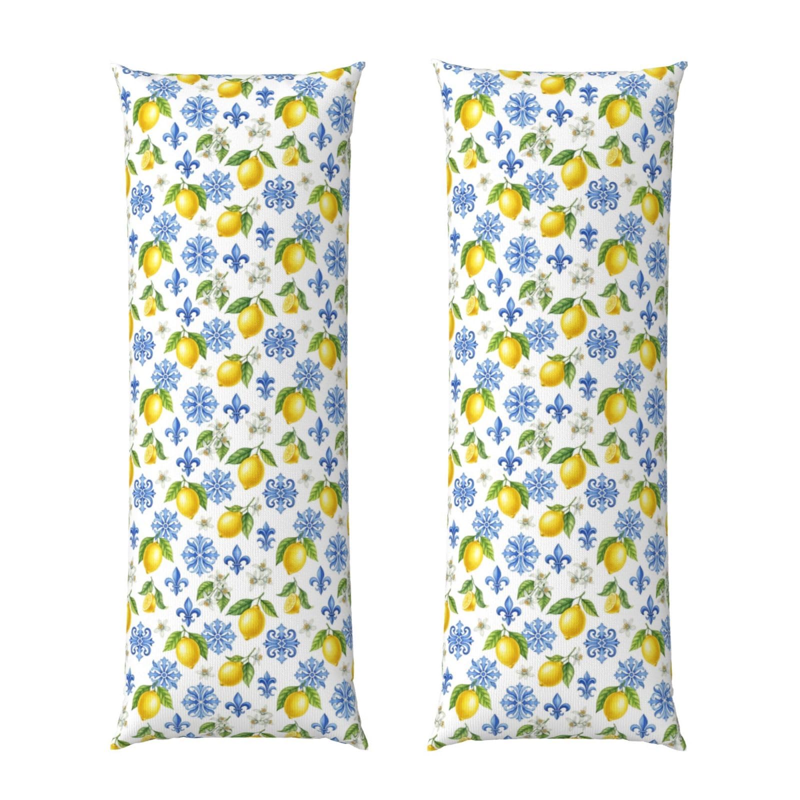 Body Pillow Cover 20x54 Inch, Watercolor Blue White Flowers Lemon Tree Leaf Floral, Soft Long Pillowcase with Hidden Zipper, Breathable Cushion Protector for Bed Couch Sofa Home