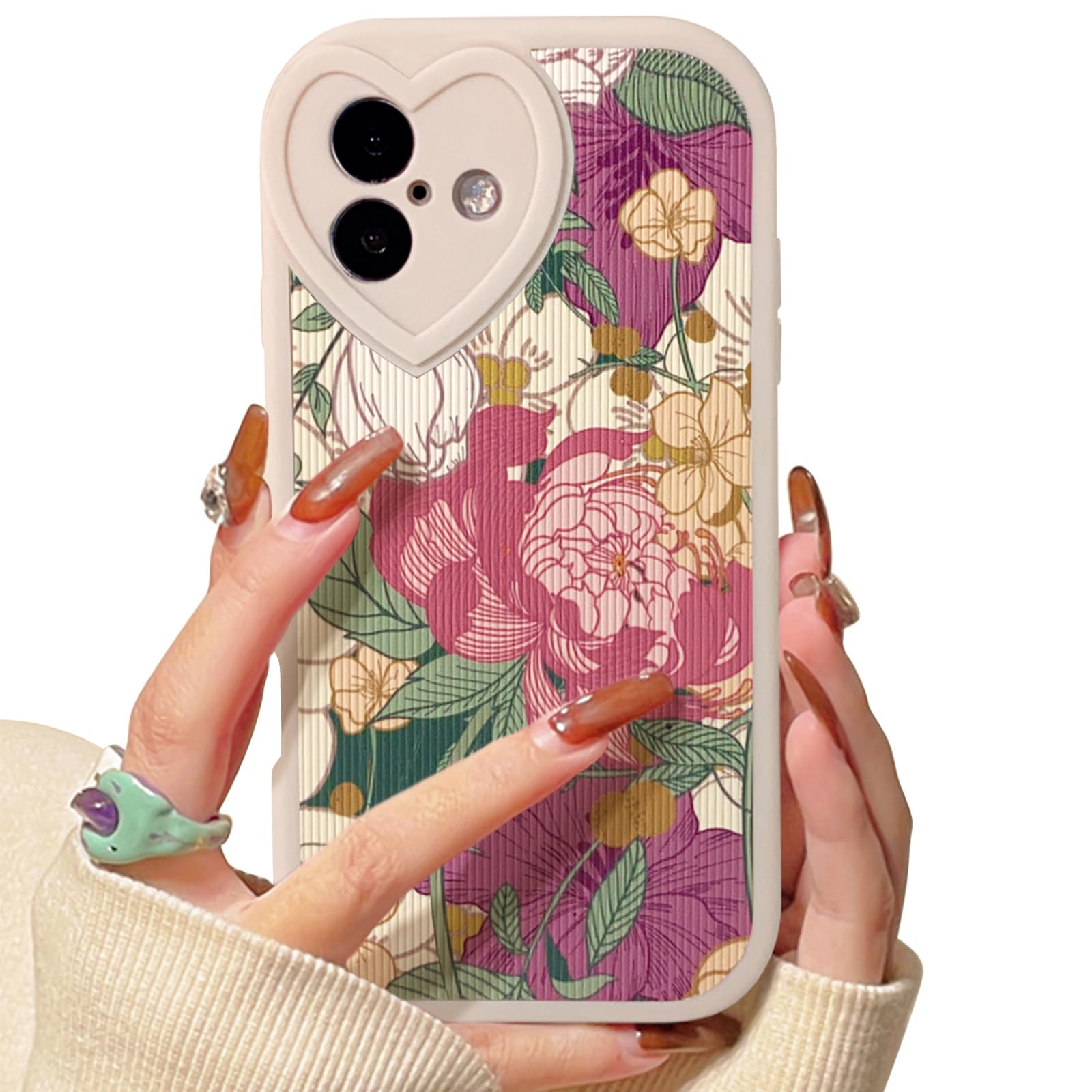 Lovmooful Compatible for iPhone 16 Case Cute Flower Floral with Love Lens Bumper Protector for Girls Women Soft TPU Shockproof Protective Girly for