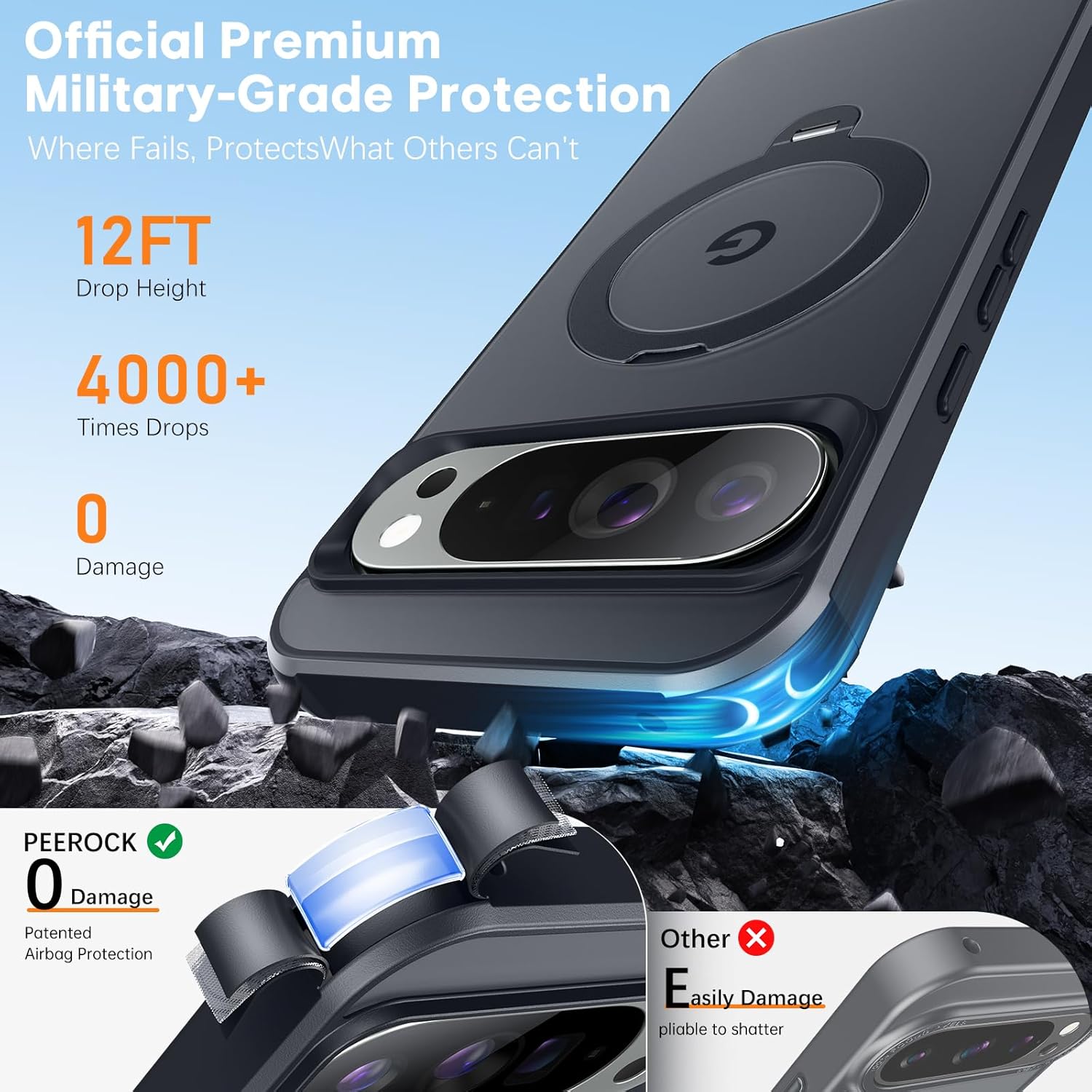360° Spin Magnetic Stand for Google Pixel 9 Pro XL Case, 12FT Mil-Grade Protection, Fit for Magsafe, Anti-Fingerprint, Non-Slip Shockproof Slim Pixel 9 Pro XL Phone Case with Kickstand, Black