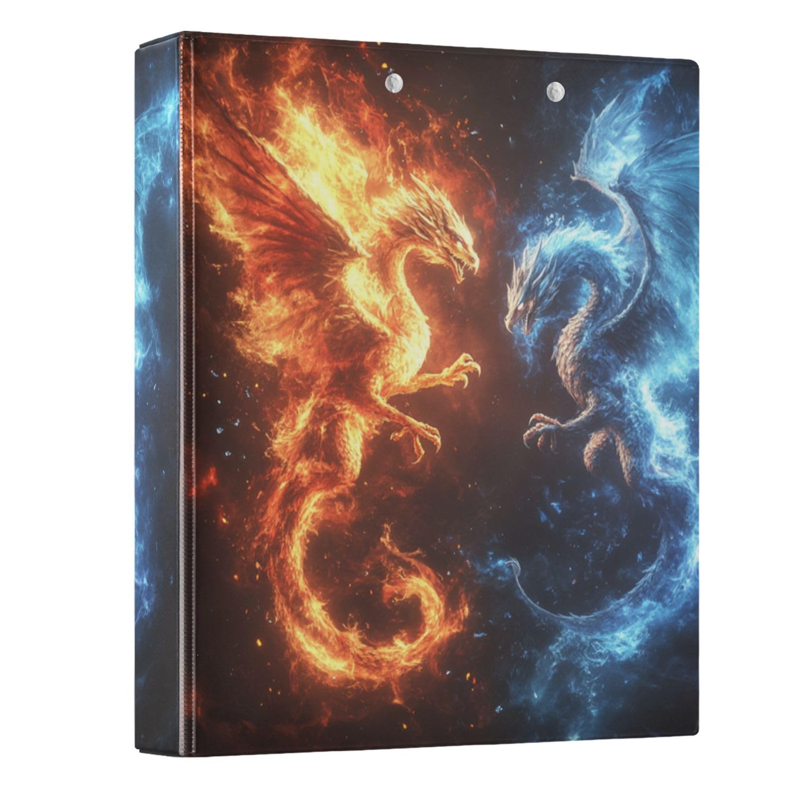 Caikeny Classeur à 3 anneaux avec dragon de feu rouge de 3,8 cm – Porte-bloc rond avec 2 poches pour fournitures de bureau
