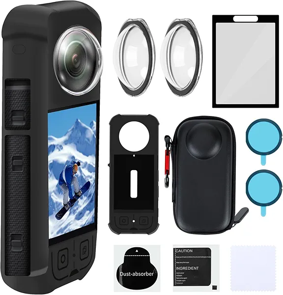Vasgather Camera Protective Accessories Kit for Insta 360 X3 Include Silicone Protective Cover/Screen Protectors/Camera Case(with Buckle)/Front Behind Lens Guard