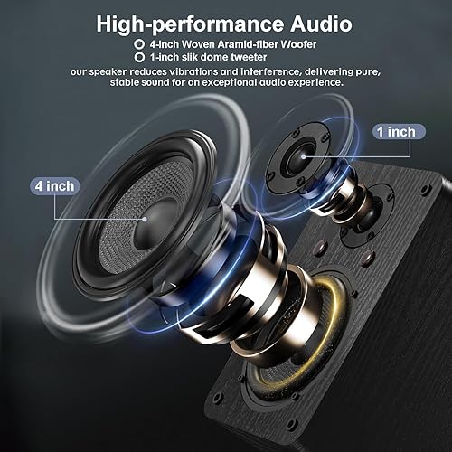 Miniatura 2 de LONPOO Altavoces Bluetooth para estantería, altavoces alimentados de 60 W con BluetoothAUX-inópticoRCA, woofer de 4 pulgadas y tweeter de 1 pulgada