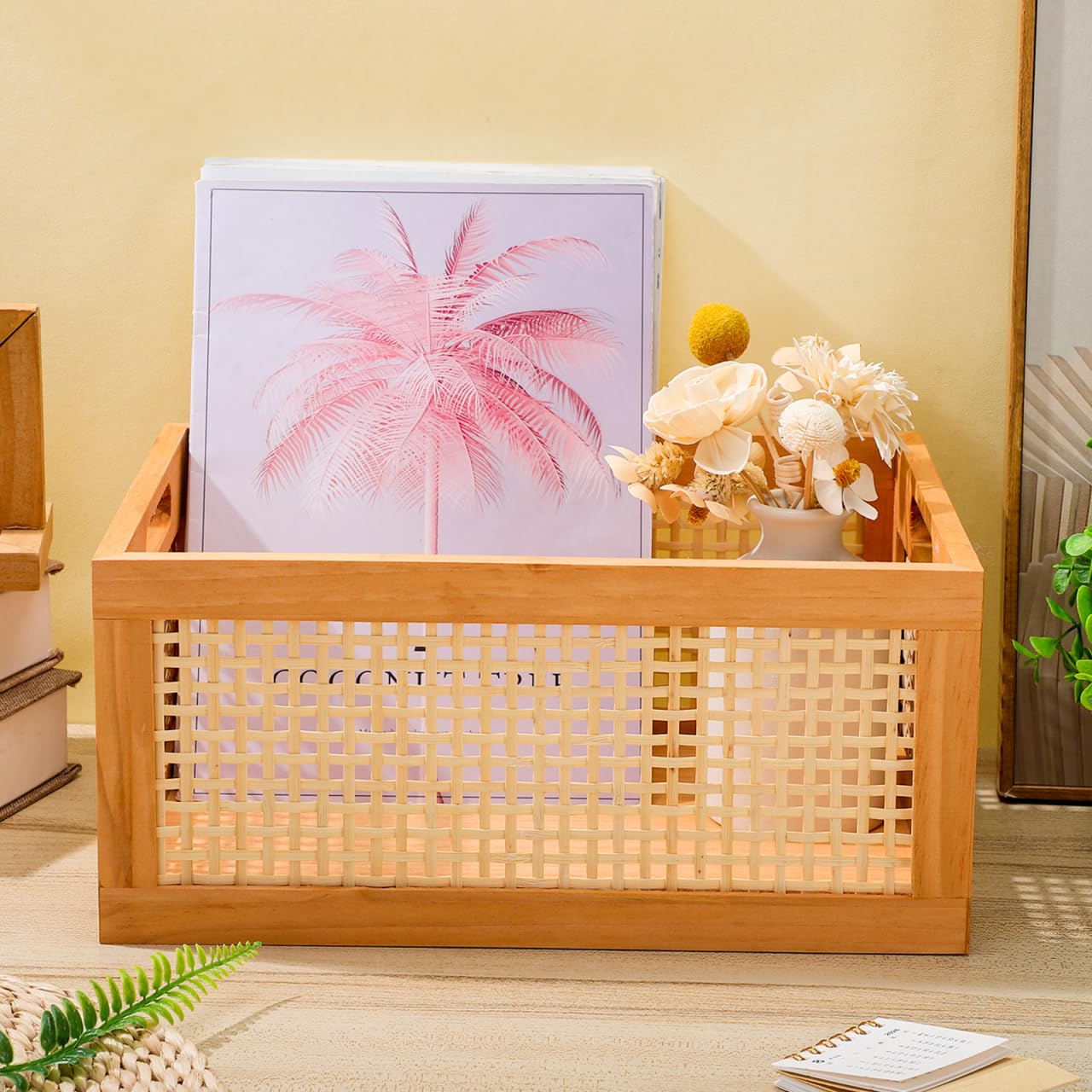 Cestini retrò intrecciati e bambù, pratici cestini portaoggetti con grande capacità, per scrivania e decorazione per la casa