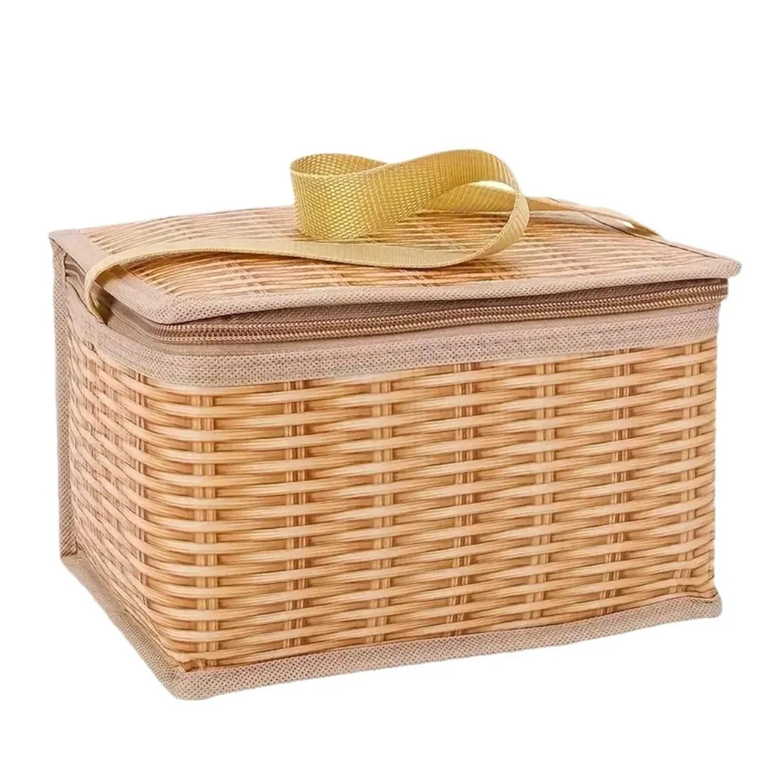 Picnic Basket Rattan Insulated Picnic Basket - Portable Bento Bag For Outdoor Meals, No Assembly Required