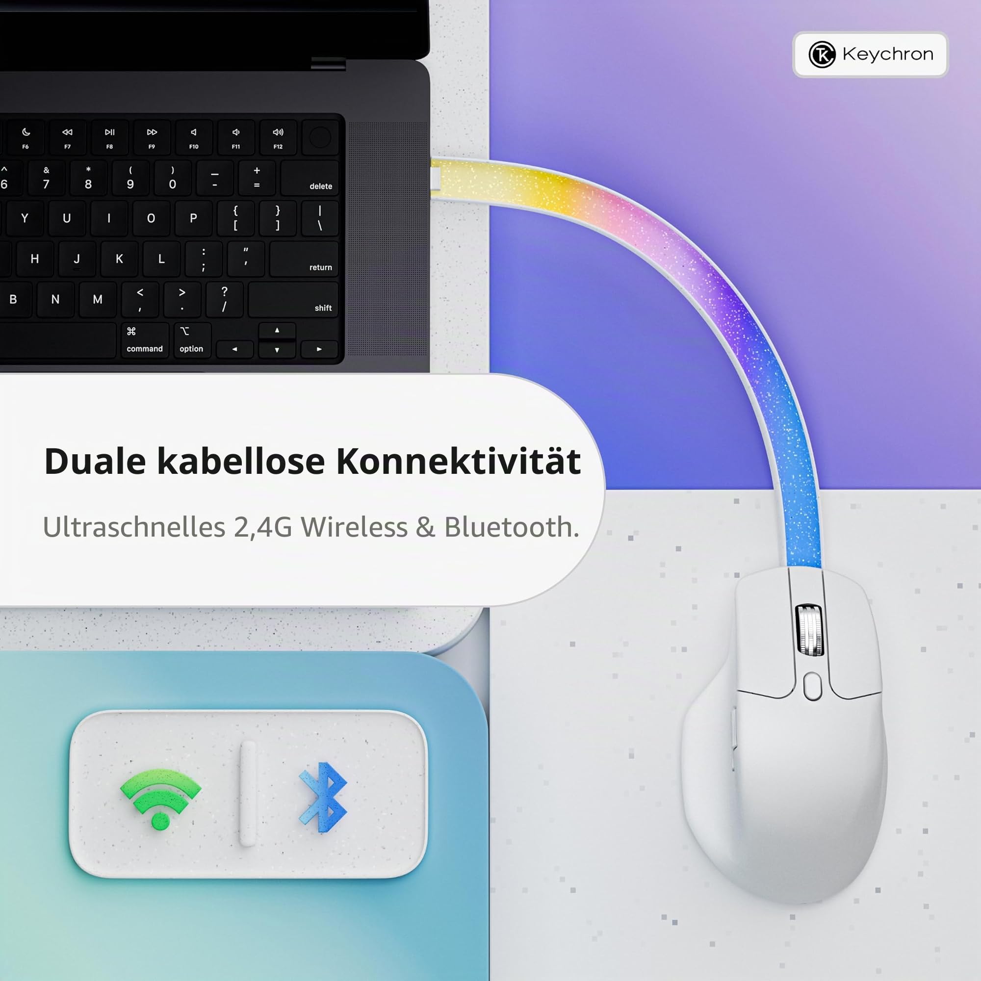 Keychron M6 8K Wireless Gaming Maus, 2.4G/Bluetooth/Wired, PixArt 3950 Sensor, 8000Hz Polling, Silent Clicks, 5 On-Board-Speicherprofile für Plug & Play, programmierbar für Mac/Win/Linux - Weiß