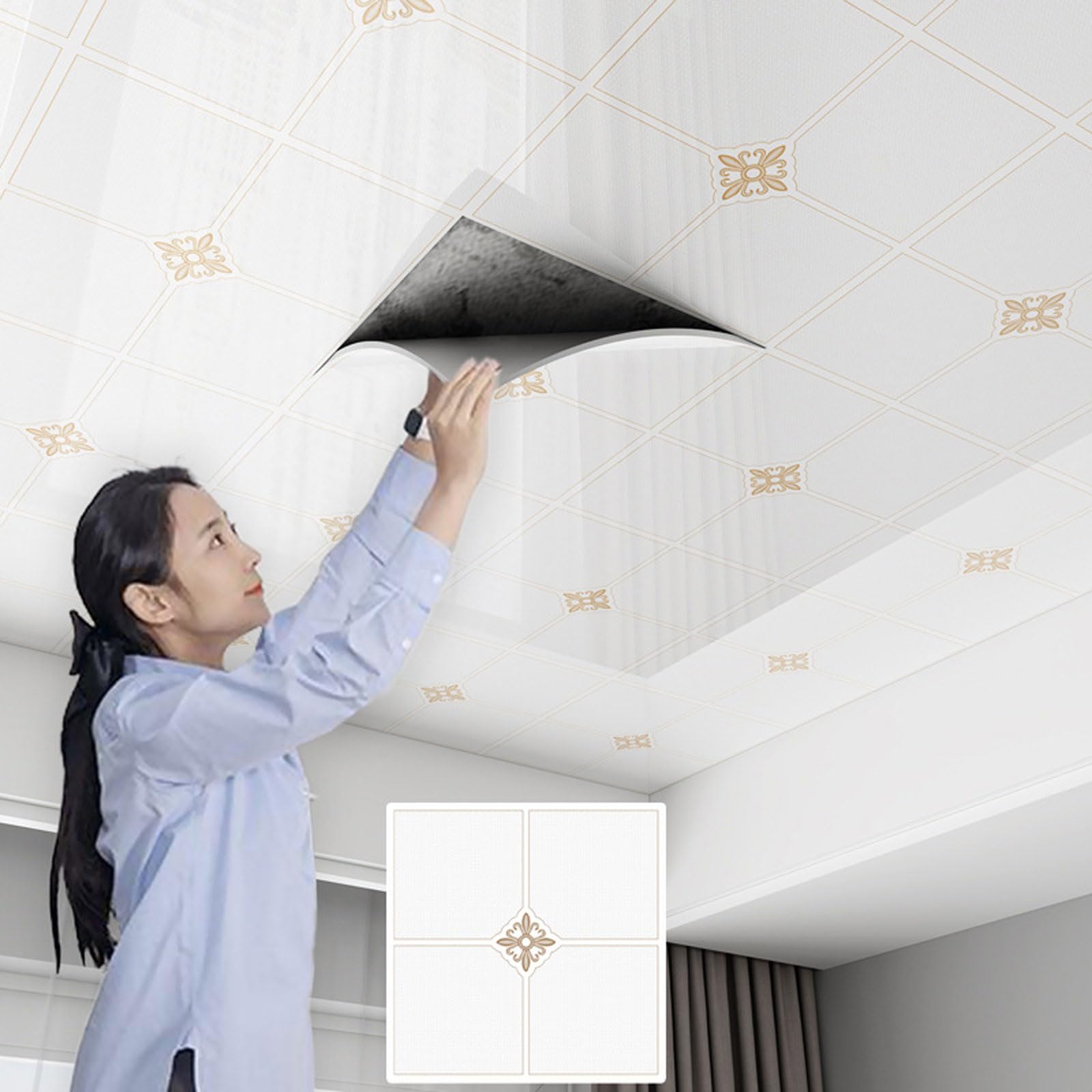 Enigmaire Pvc Ceiling Panels,self Adhesive Ceiling Tiles,drop Ceiling Tiles Pvc Sheet,ceiling Cladding,Flexible And Crack-Resistant,Easy To Cut,waterproof,Washable,For Residential/Bathroom/Kitchen